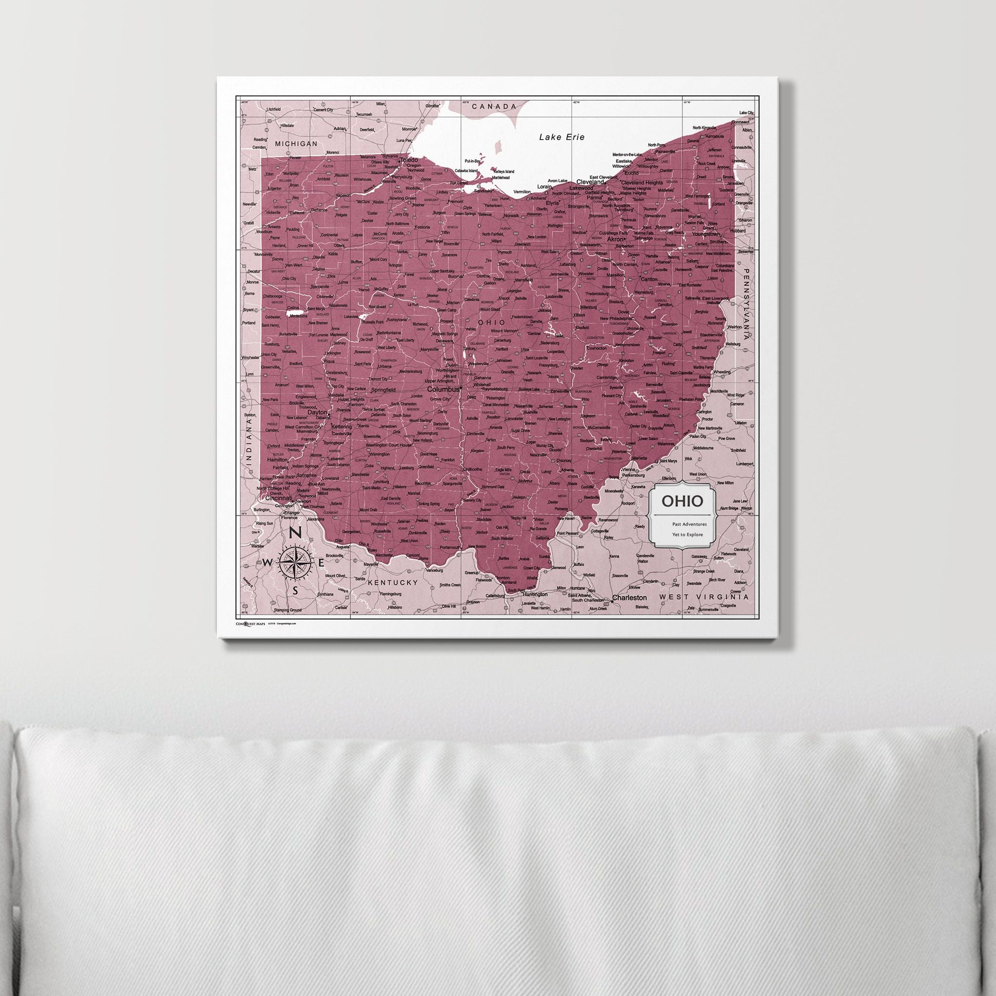 Push Pin Ohio Map (Pin Board) - Burgundy Color Splash CM Pin Board