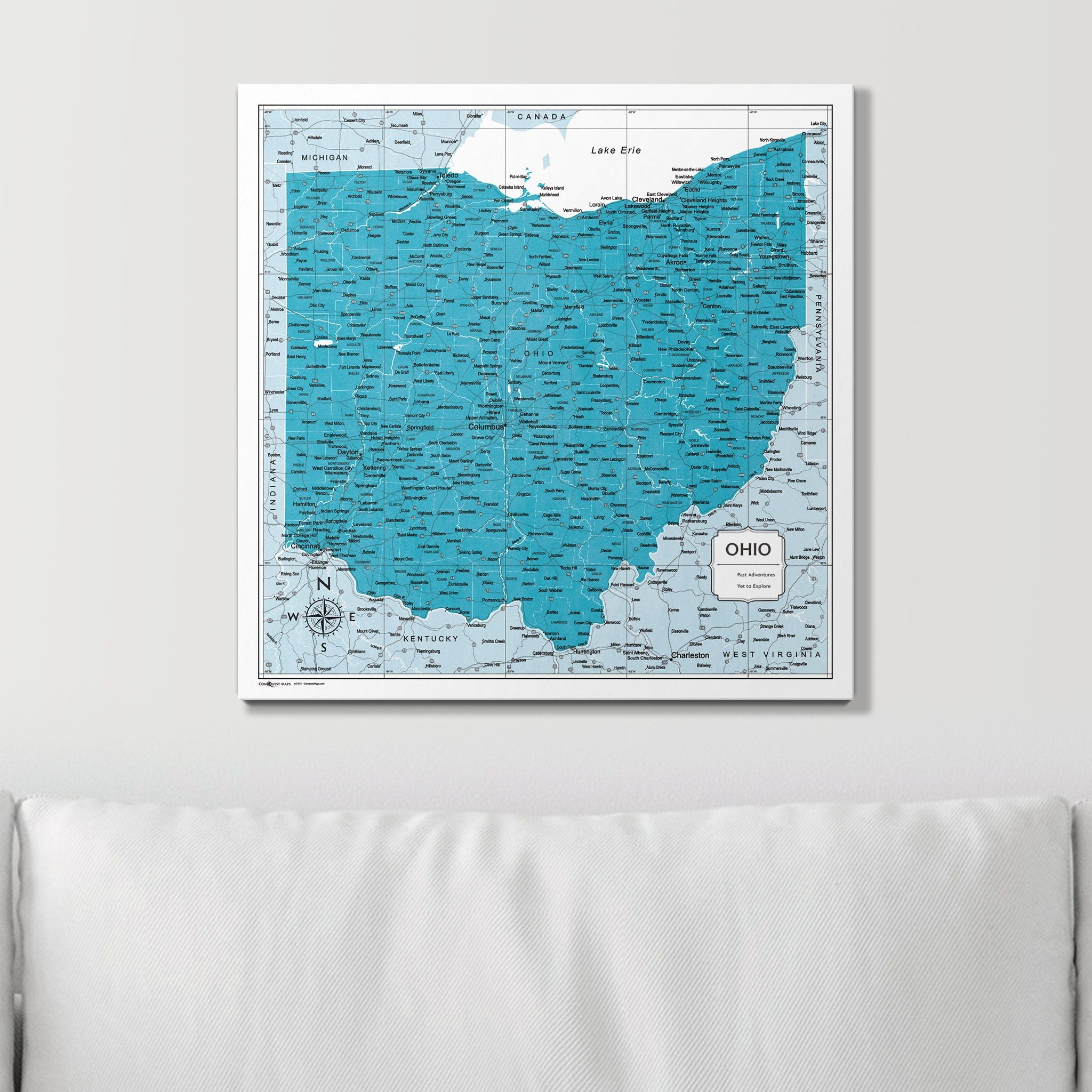 Push Pin Ohio Map (Pin Board) - Teal Color Splash CM Pin Board