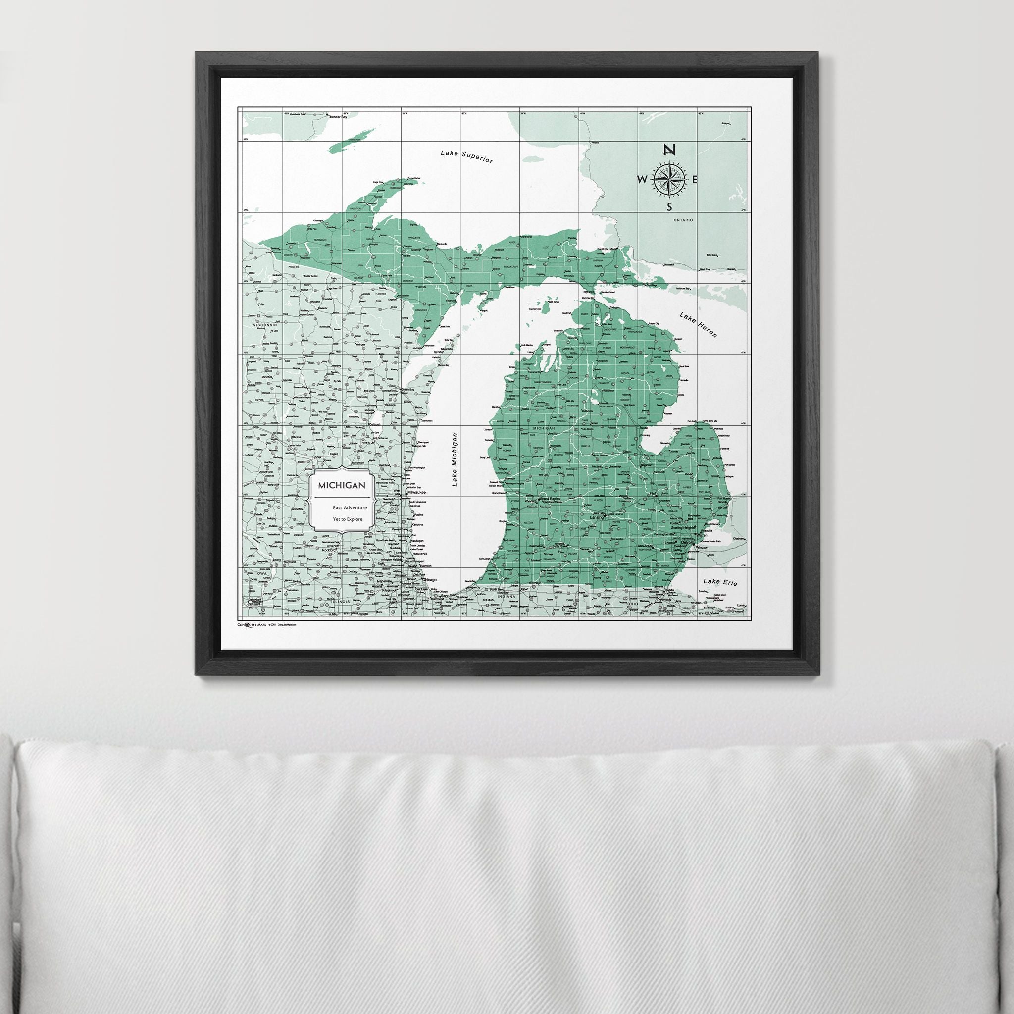 Push Pin Michigan Map (Pin Board) - Green Color Splash CM Pin Board