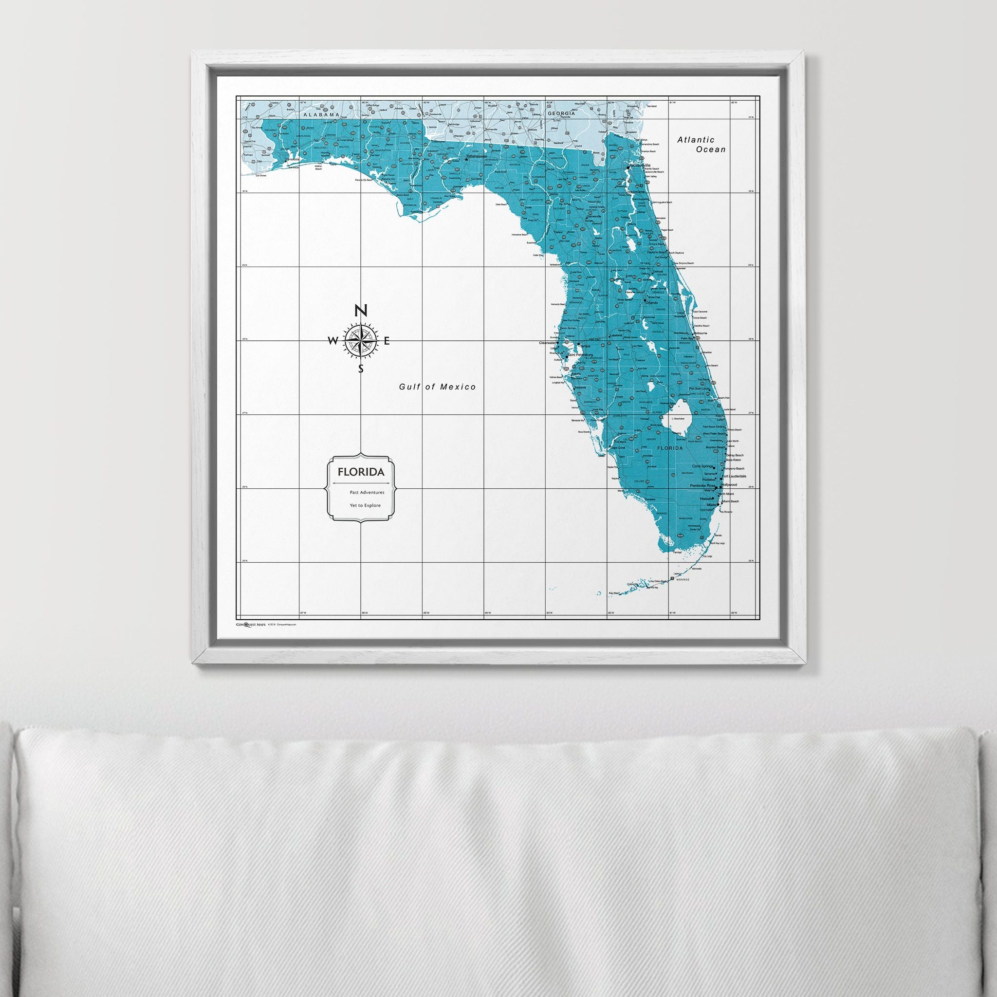 Push Pin Florida Map (Pin Board) - Teal Color Splash CM Pin Board