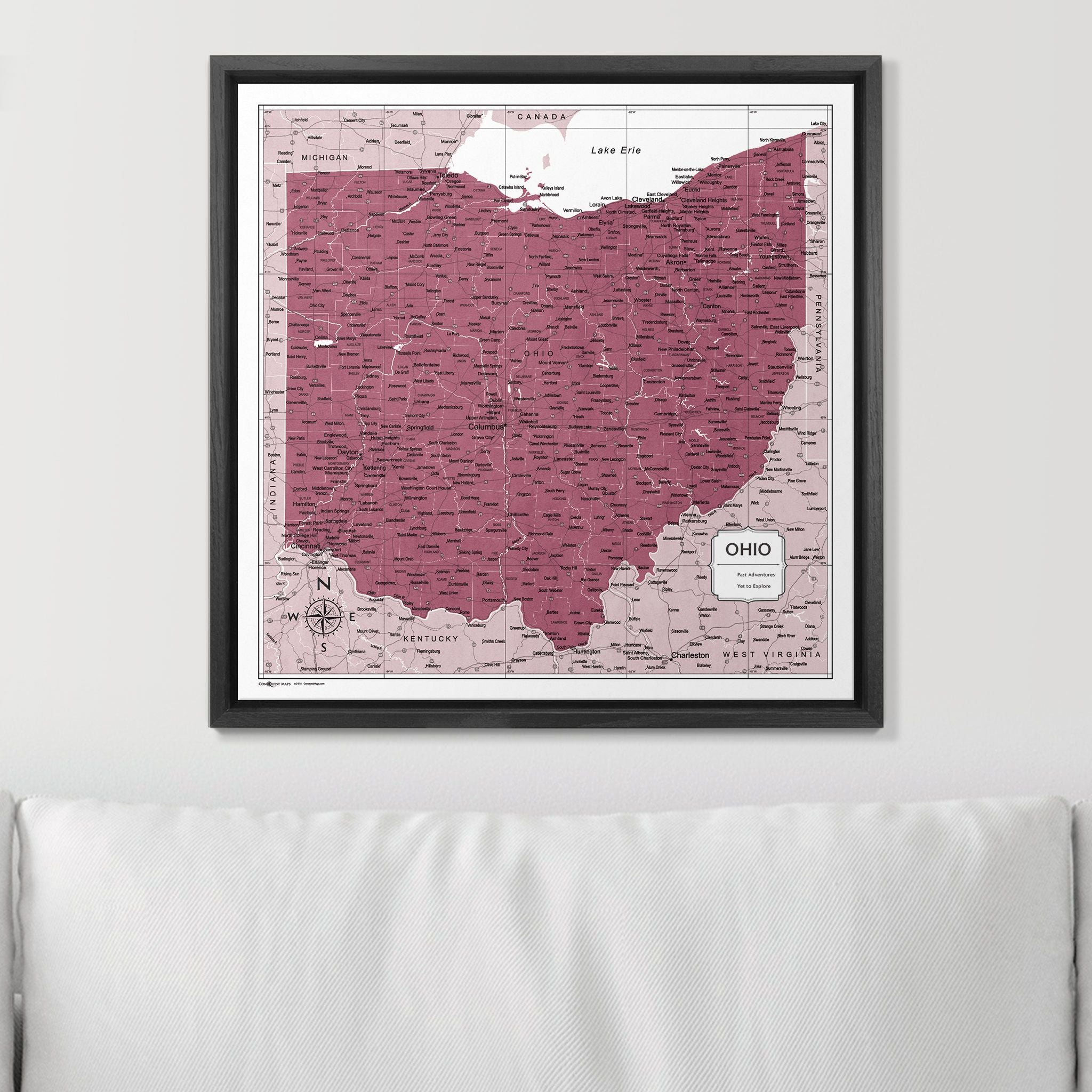 Push Pin Ohio Map (Pin Board) - Burgundy Color Splash CM Pin Board