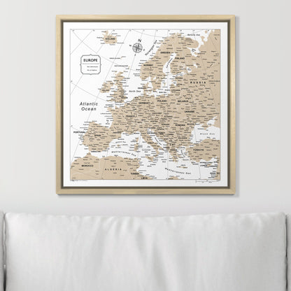 Push Pin Europe Map (Pin Board) - Light Brown Color Splash CM Pin Board