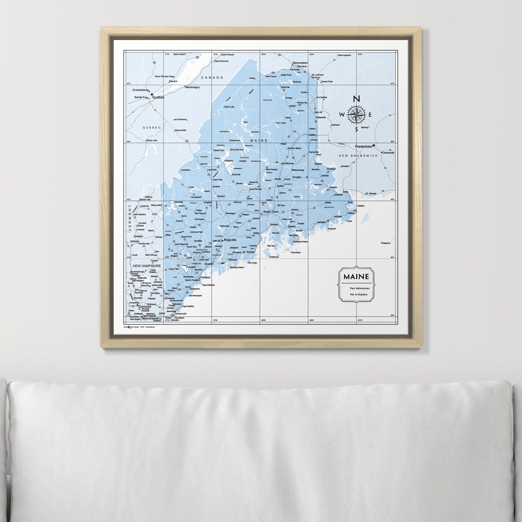 Push Pin Maine Map (Pin Board) - Light Blue Color Splash CM Pin Board