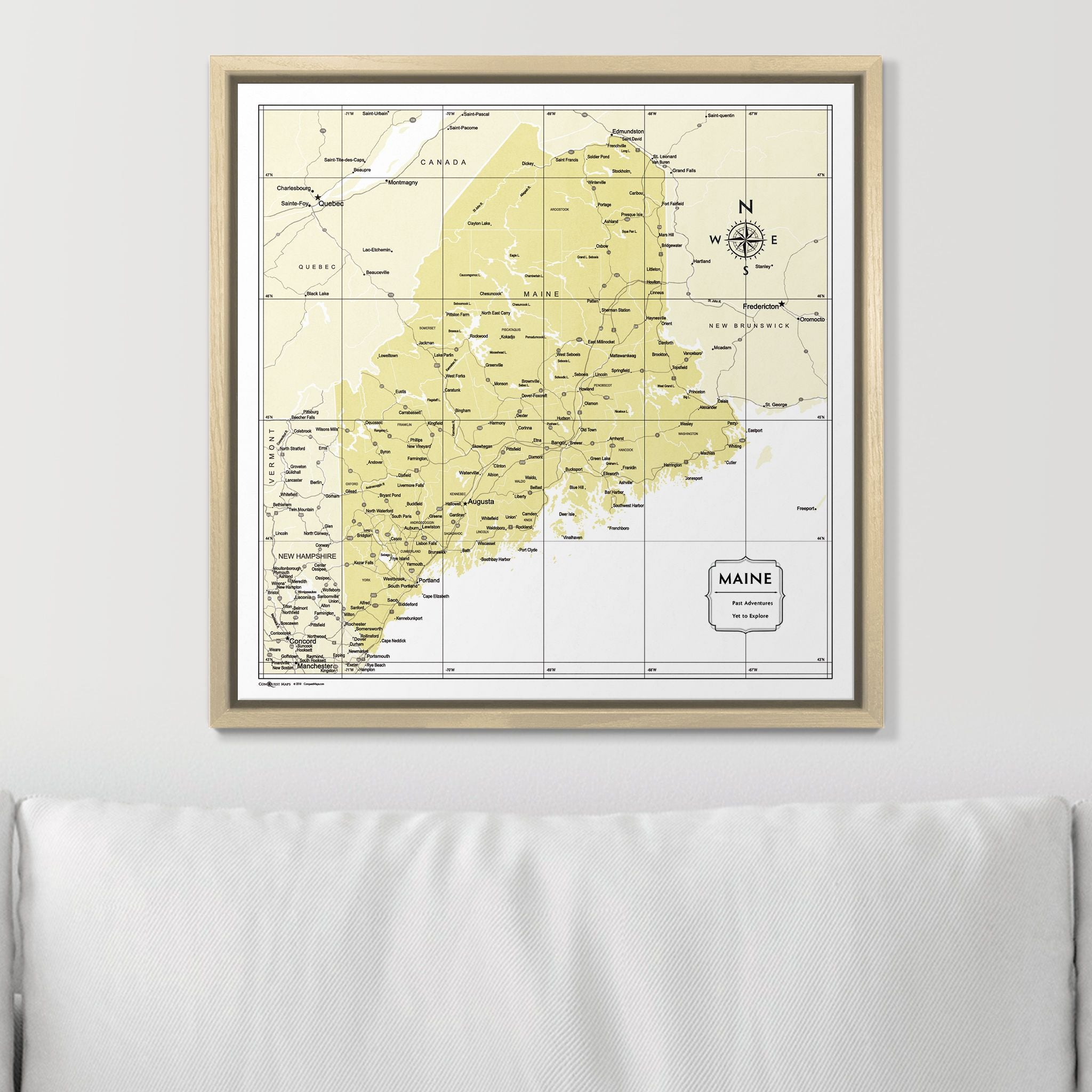 Push Pin Maine Map (Pin Board) - Yellow Color Splash CM Pin Board