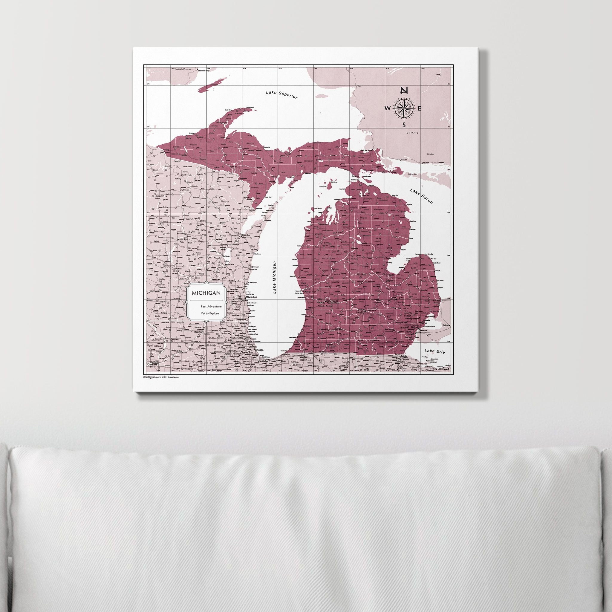 Push Pin Michigan Map (Pin Board) - Burgundy Color Splash CM Pin Board