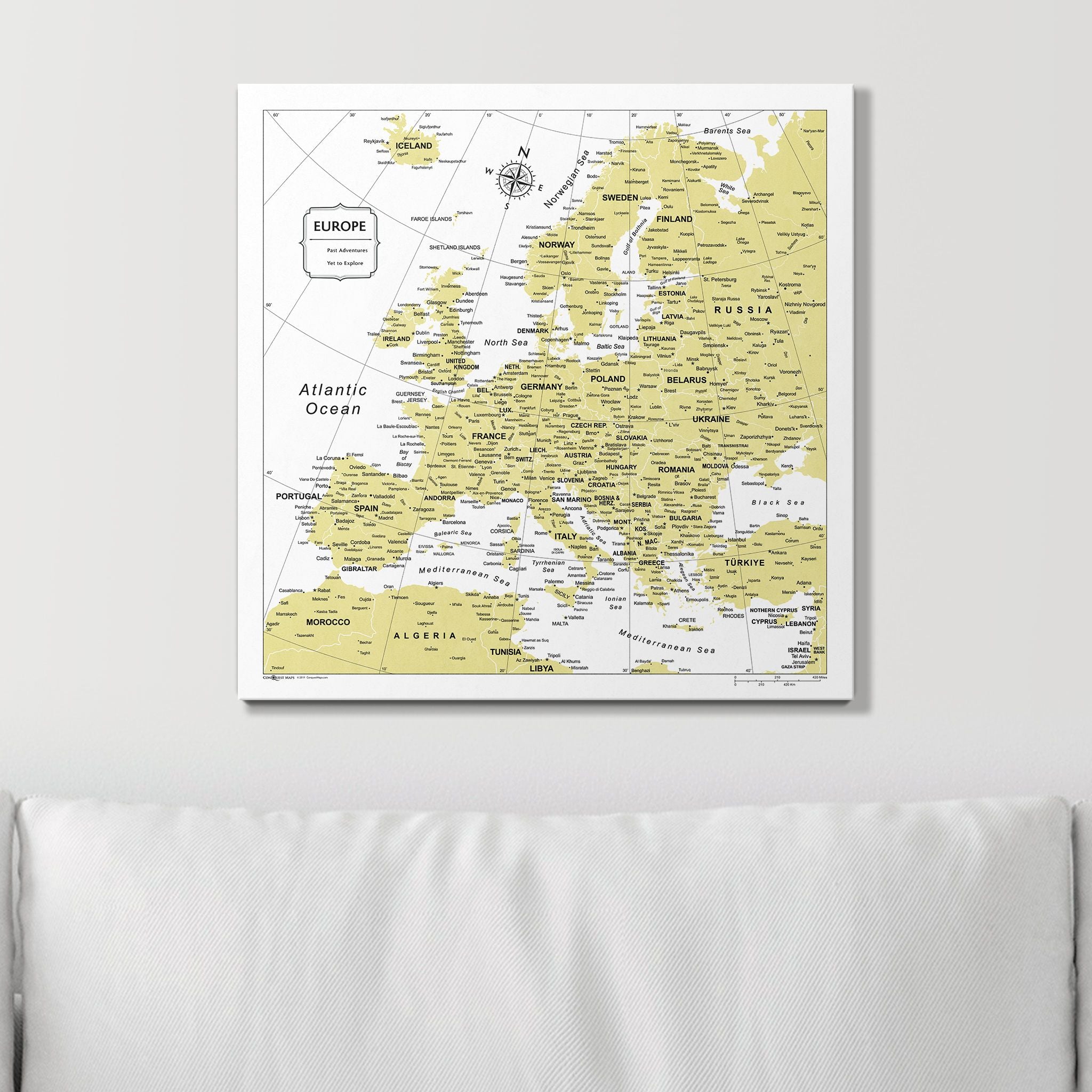 Push Pin Europe Map (Pin Board) - Yellow Color Splash CM Pin Board