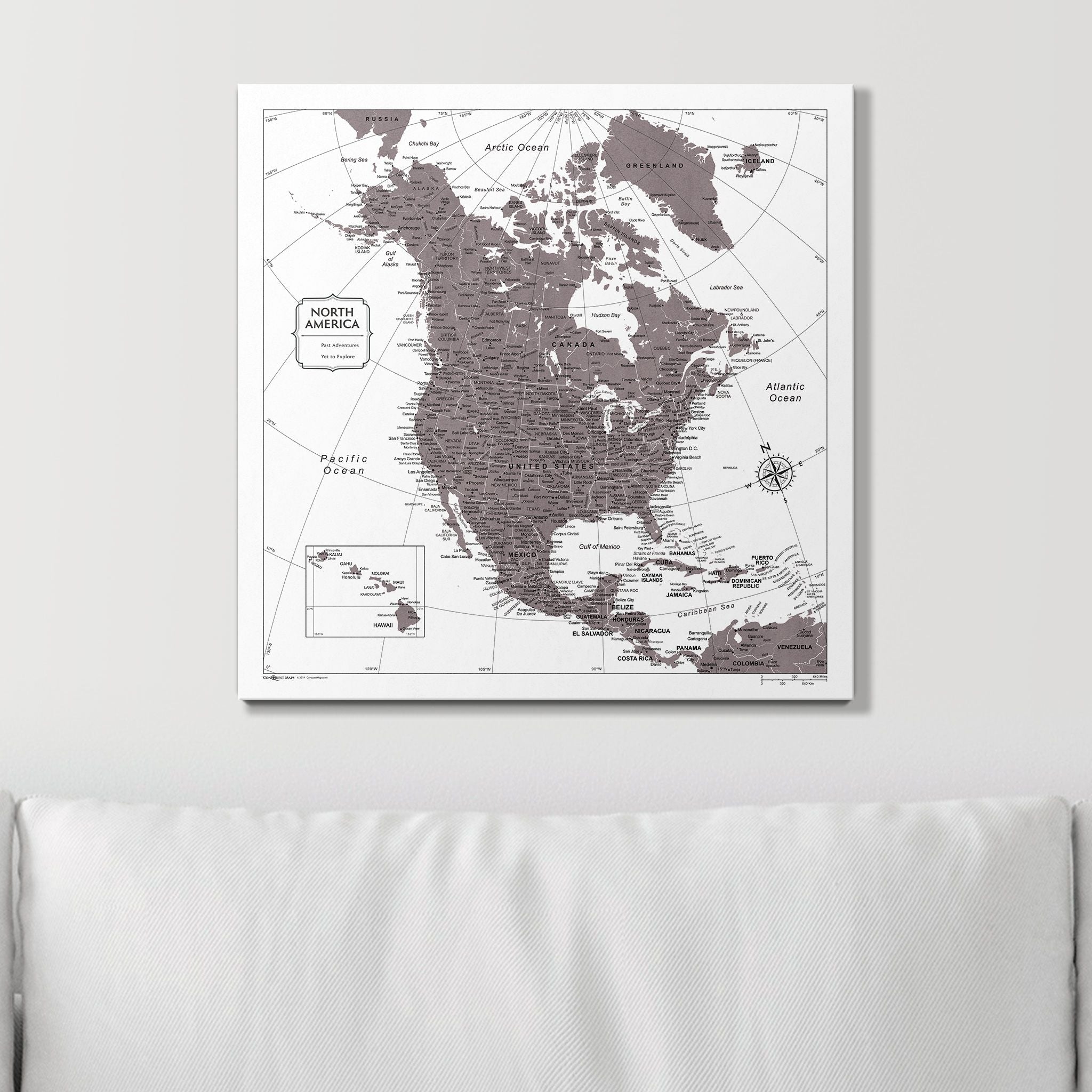 Push Pin North America Map (Pin Board) - Dark Brown Color Splash CM Pin Board