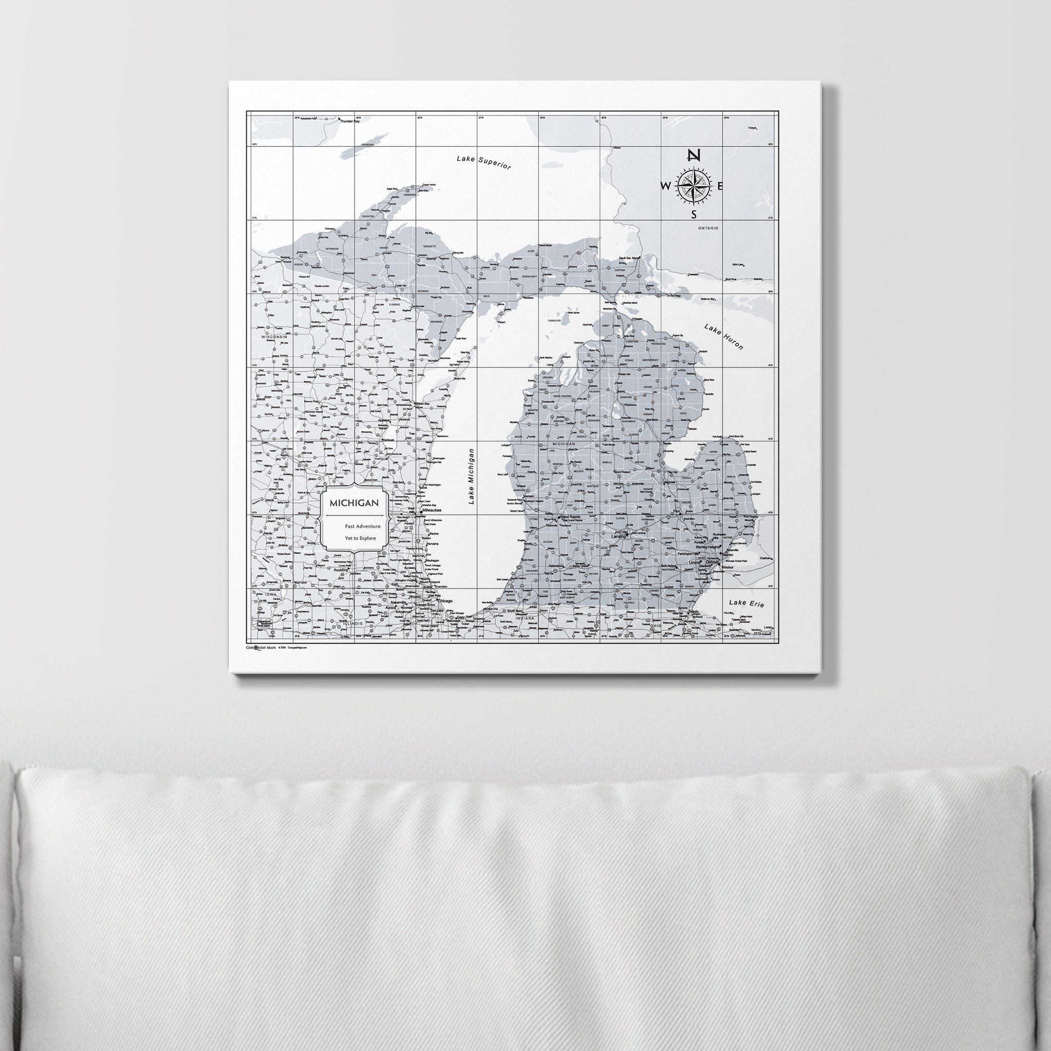 Push Pin Michigan Map (Pin Board) - Light Gray Color Splash CM Pin Board