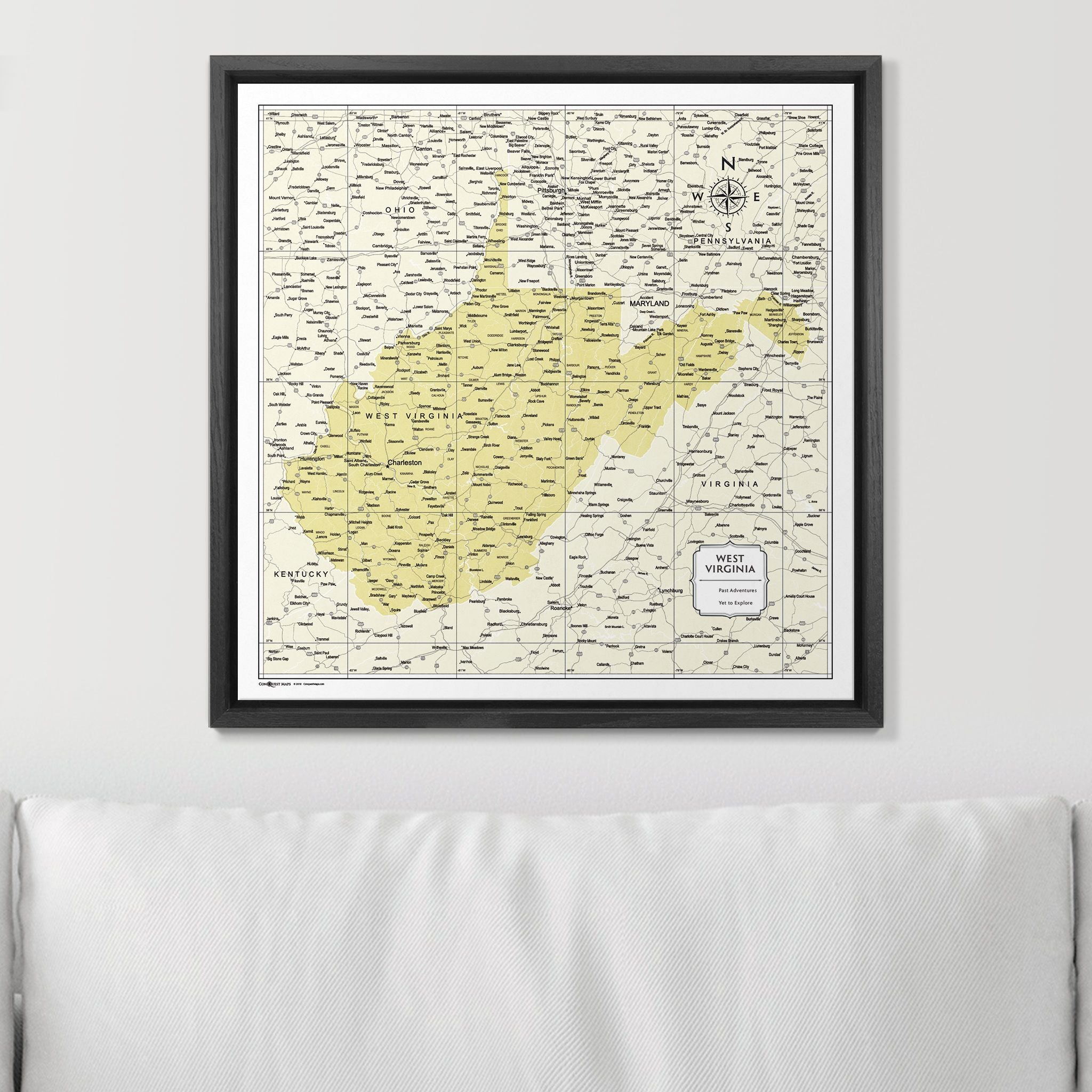 Push Pin West Virginia Map (Pin Board) - Yellow Color Splash CM Pin Board