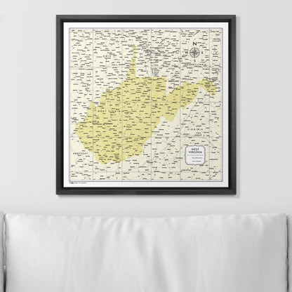 Push Pin West Virginia Map (Pin Board) - Yellow Color Splash CM Pin Board