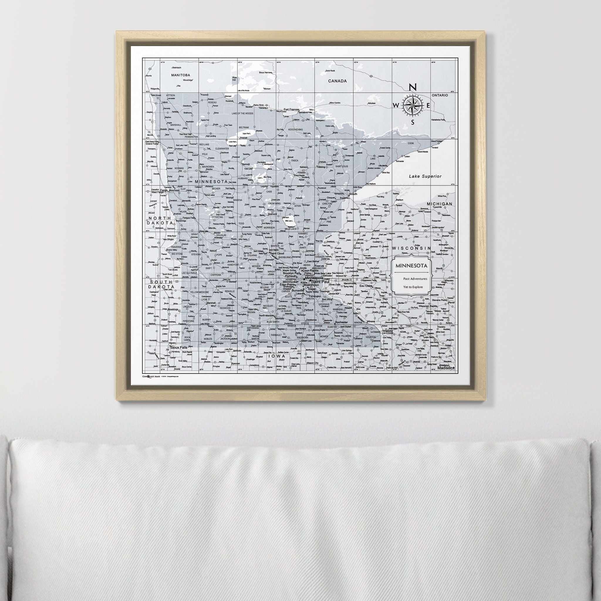 Push Pin Minnesota Map (Pin Board) - Light Gray Color Splash CM Pin Board