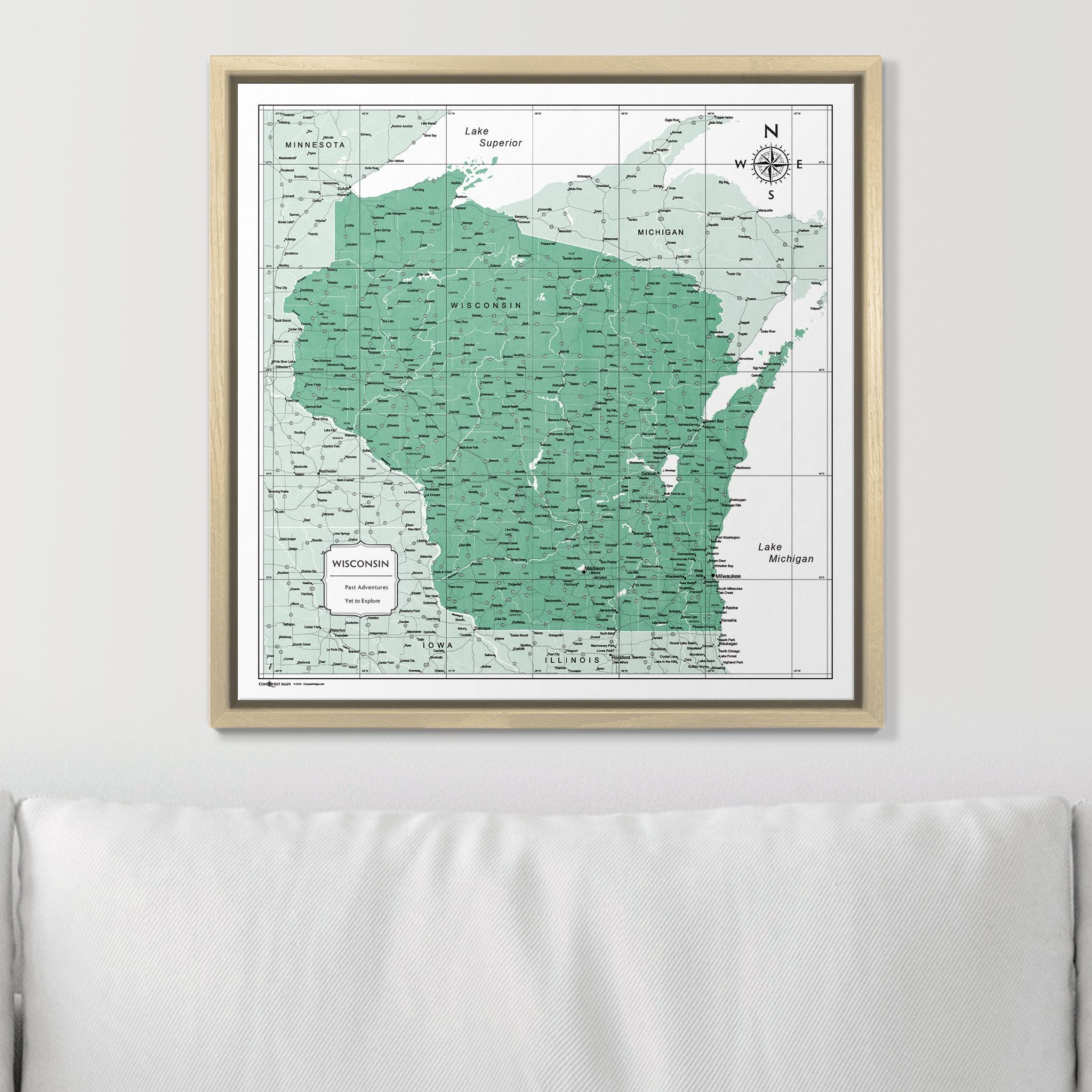 Push Pin Wisconsin Map (Pin Board) - Green Color Splash CM Pin Board