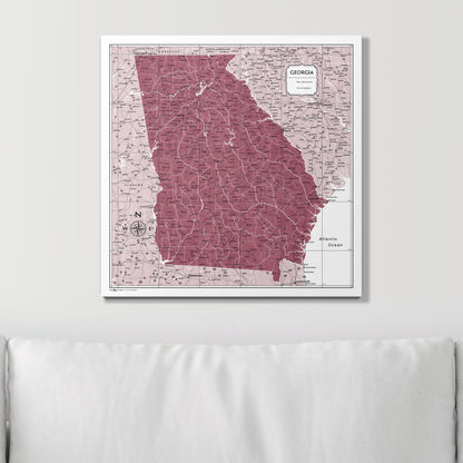 Push Pin Georgia Map (Pin Board) - Burgundy Color Splash CM Pin Board