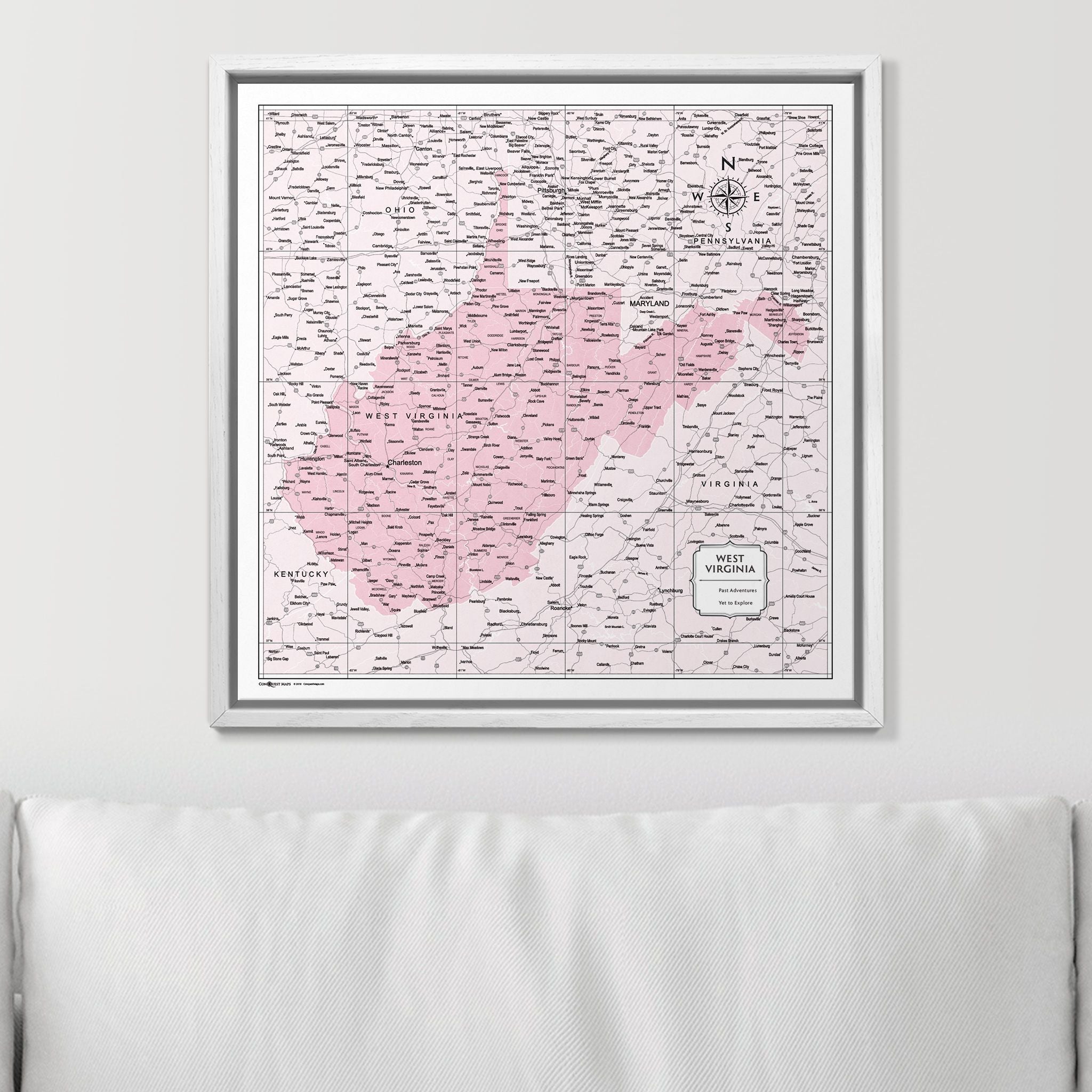 Push Pin West Virginia Map (Pin Board) - Pink Color Splash CM Pin Board