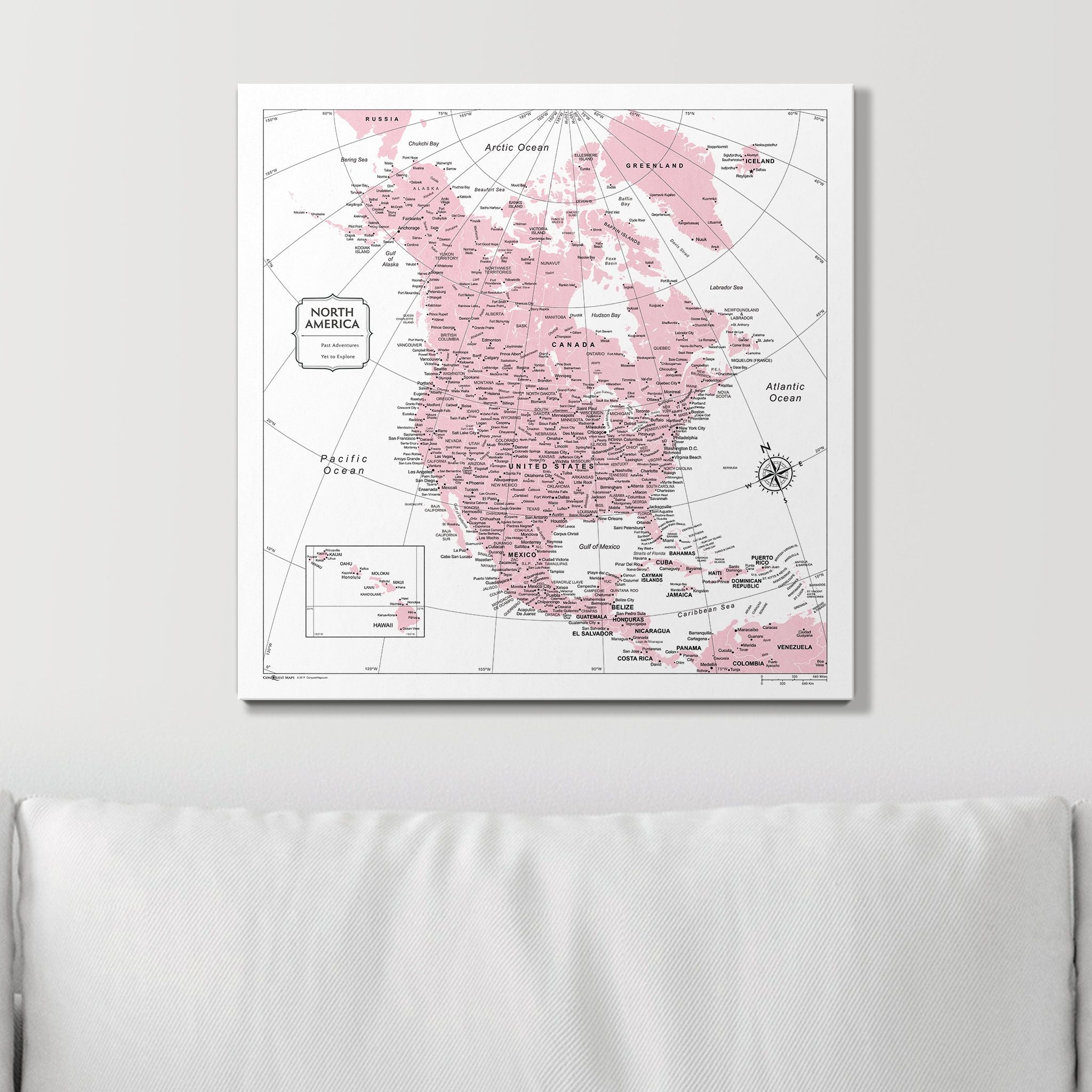 Push Pin North America Map (Pin Board) - Pink Color Splash CM Pin Board