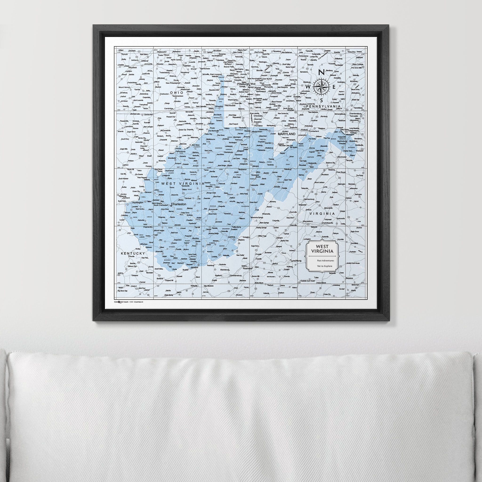 Push Pin West Virginia Map (Pin Board) - Light Blue Color Splash CM Pin Board