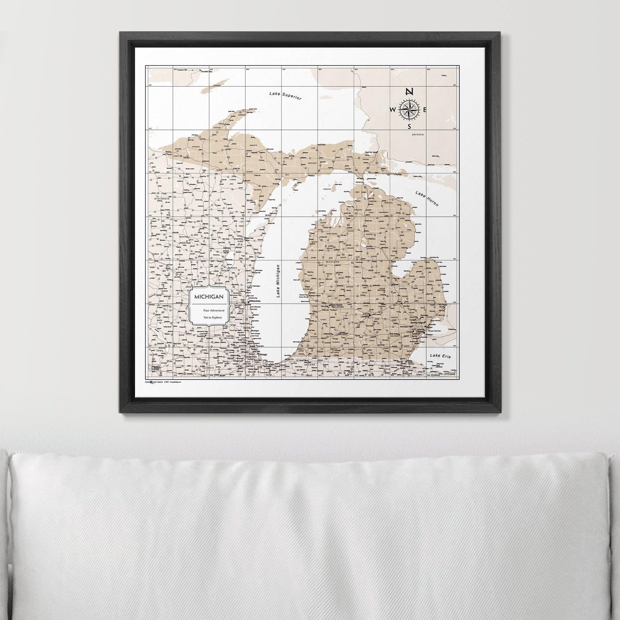 Push Pin Michigan Map (Pin Board) - Light Brown Color Splash CM Pin Board