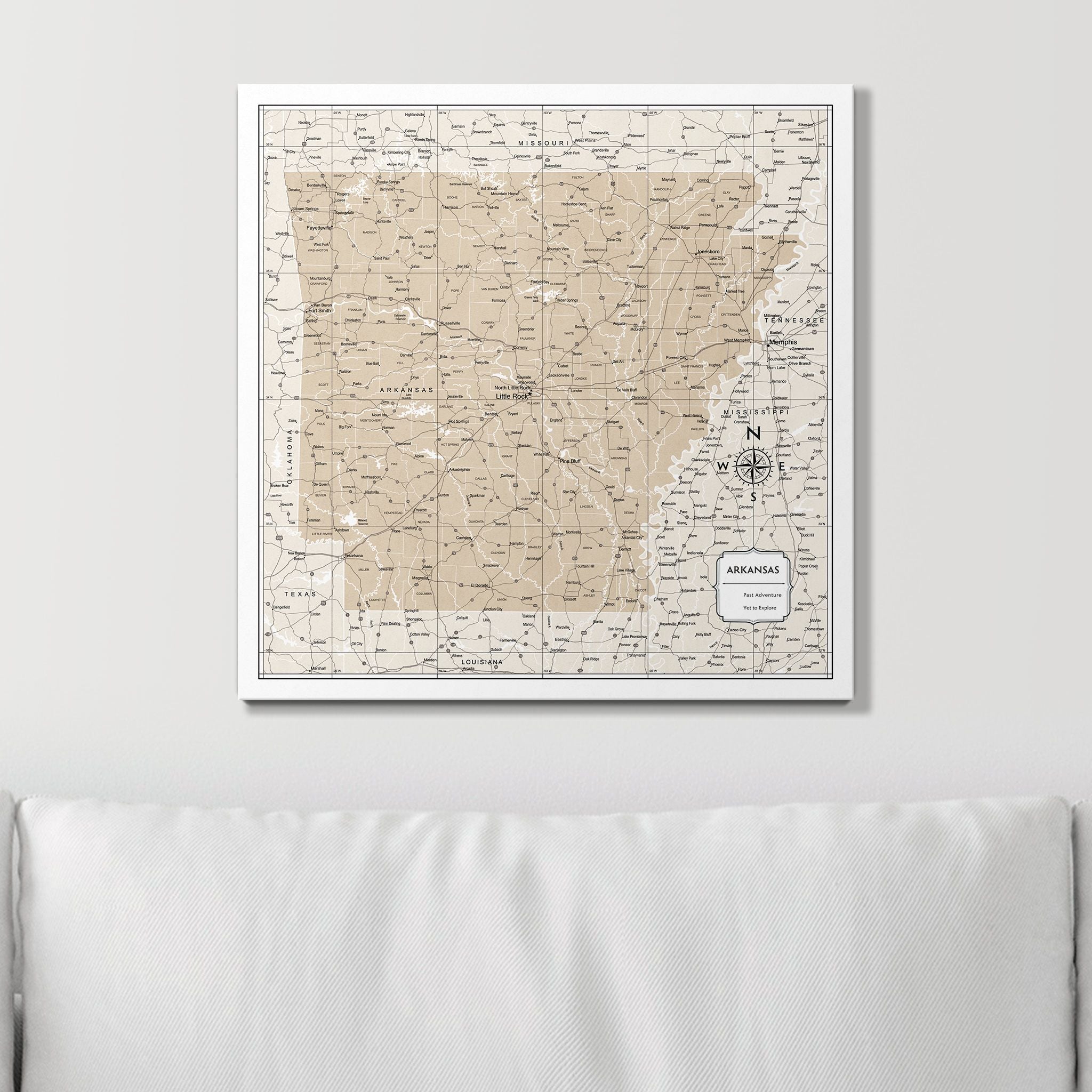 Push Pin Arkansas Map (Pin Board) - Light Brown Color Splash CM Pin Board