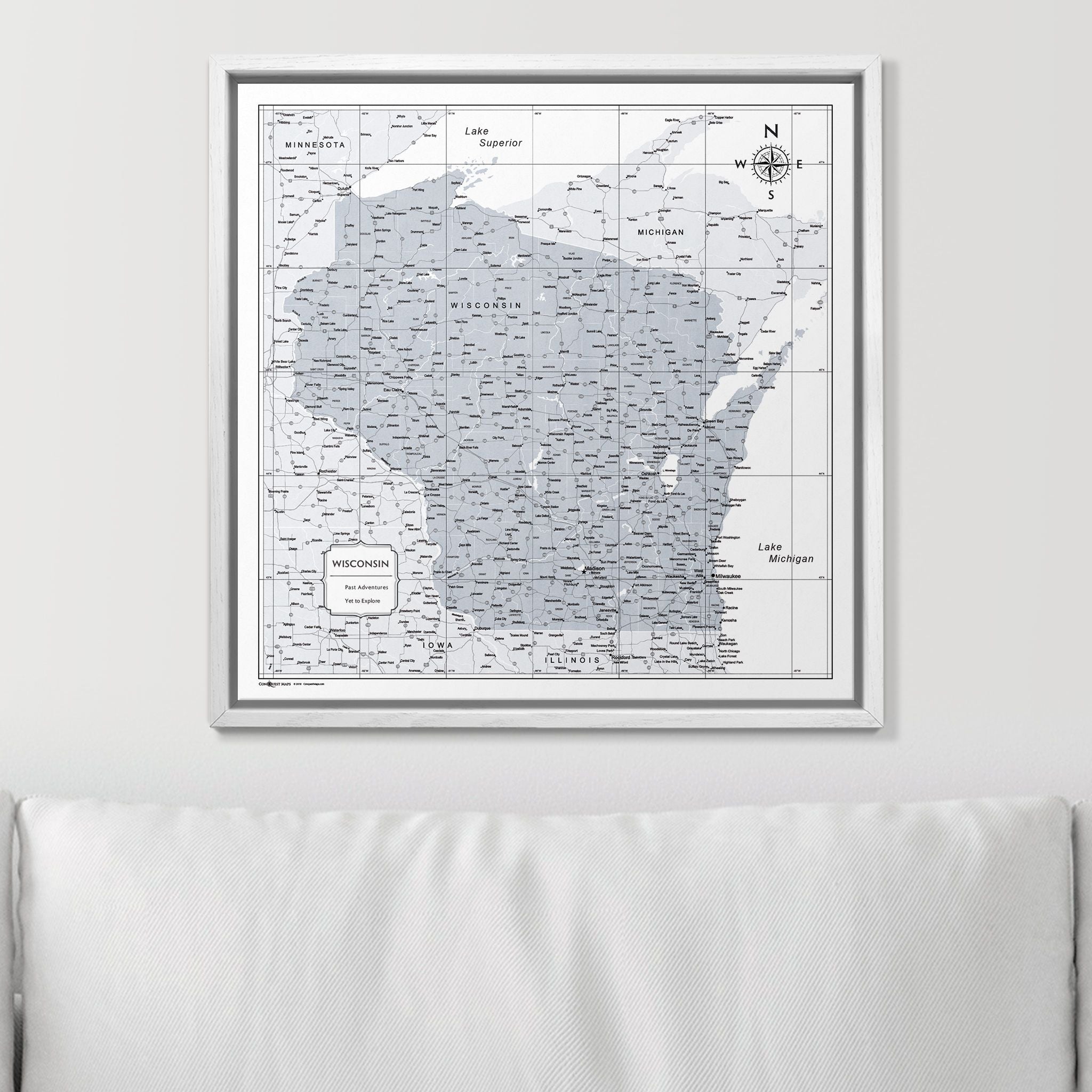 Push Pin Wisconsin Map (Pin Board) - Light Gray Color Splash CM Pin Board