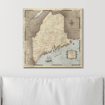 Push Pin Maine Map (Pin Board) - Rustic Vintage CM Pin Board