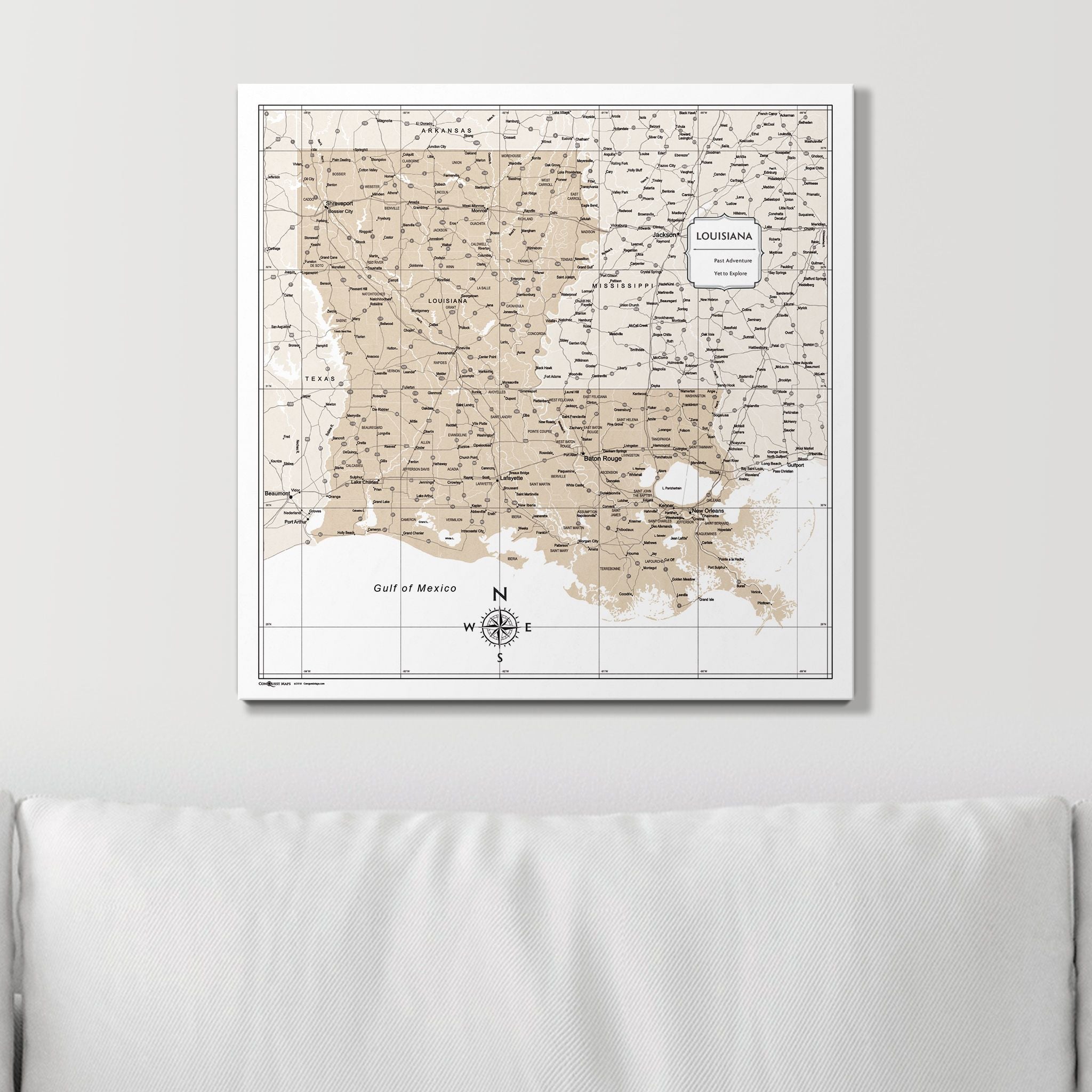 Push Pin Louisiana Map (Pin Board) - Light Brown Color Splash CM Pin Board