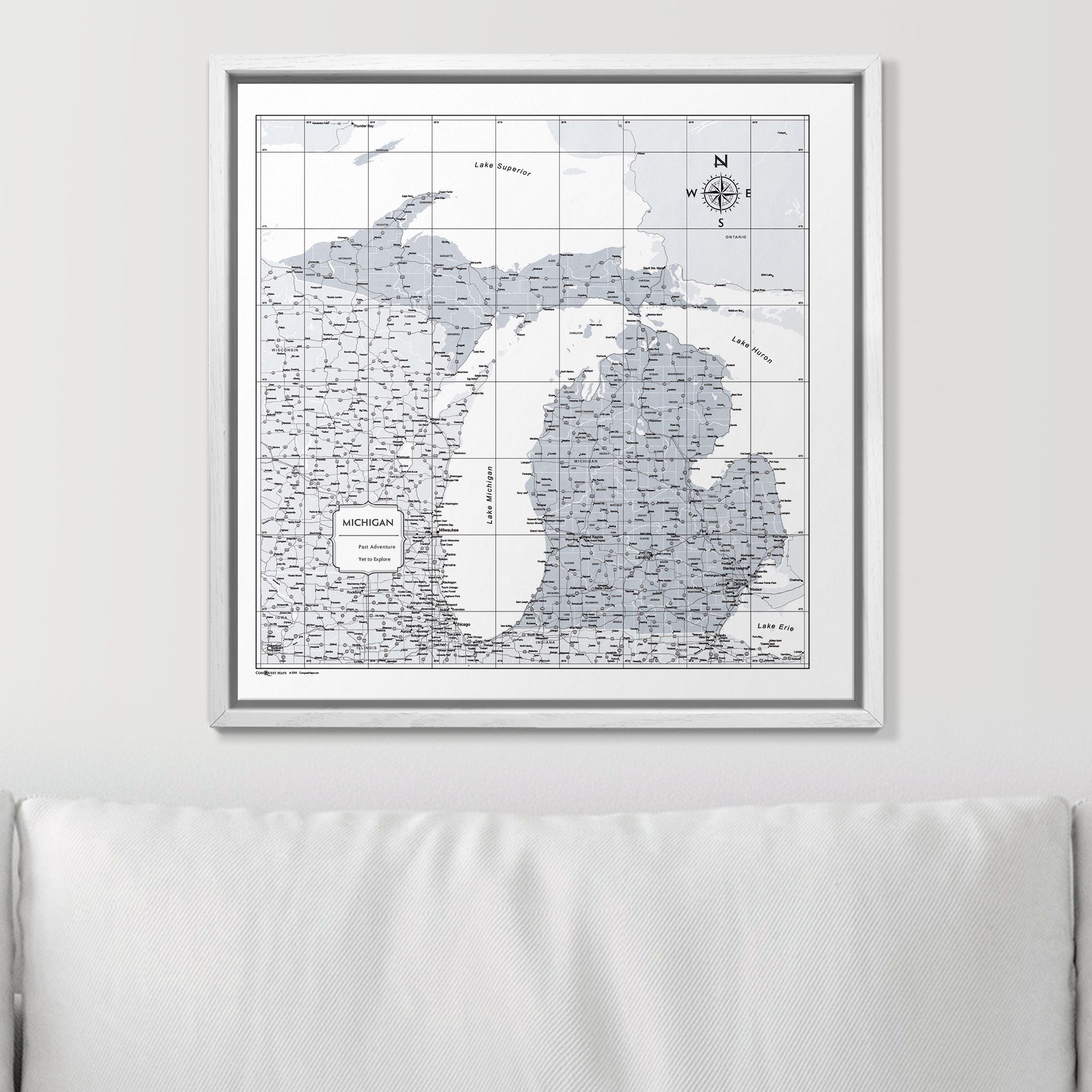 Push Pin Michigan Map (Pin Board) - Light Gray Color Splash CM Pin Board