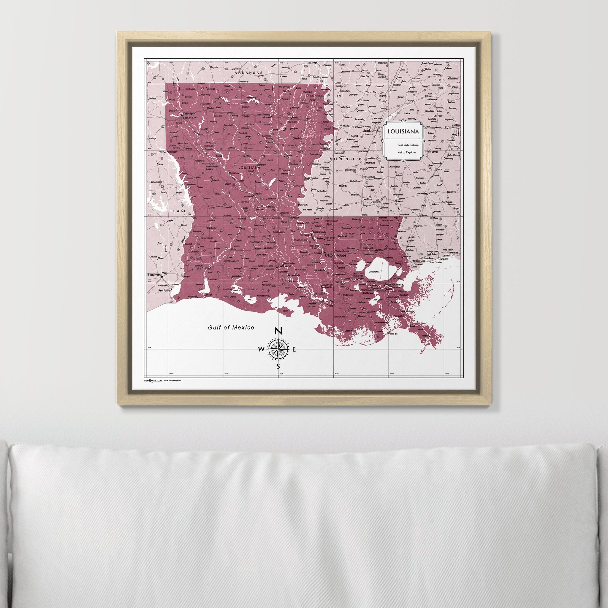 Push Pin Louisiana Map (Pin Board) - Burgundy Color Splash CM Pin Board