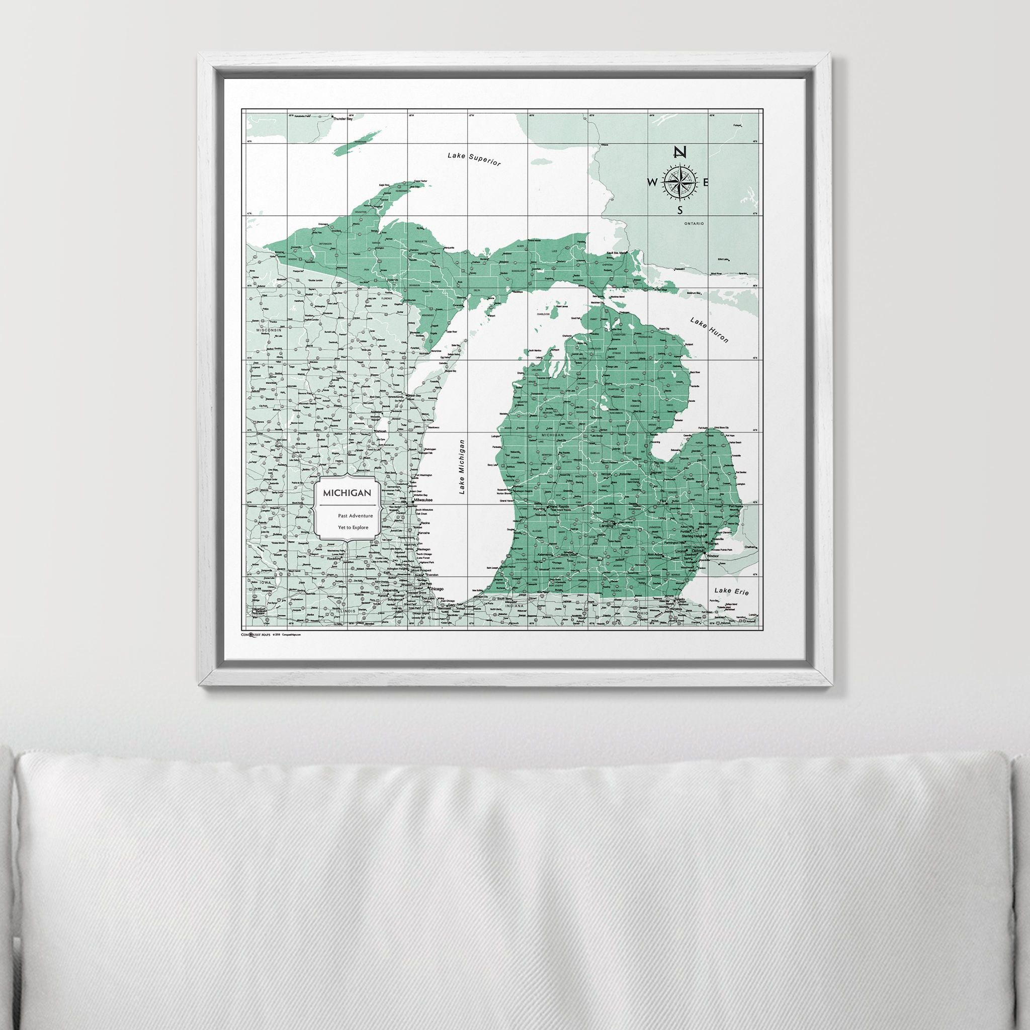 Push Pin Michigan Map (Pin Board) - Green Color Splash CM Pin Board