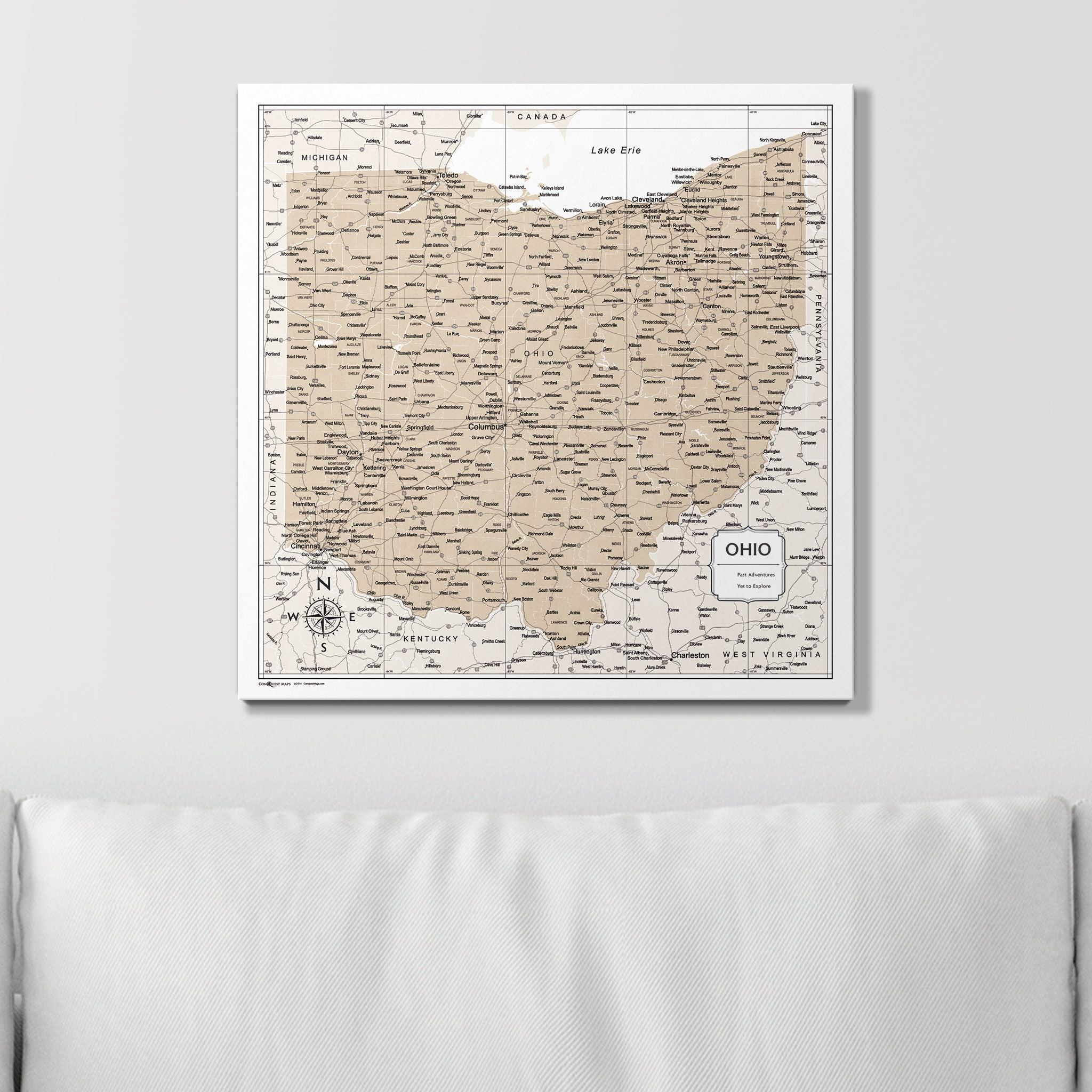 Push Pin Ohio Map (Pin Board) - Light Brown Color Splash CM Pin Board