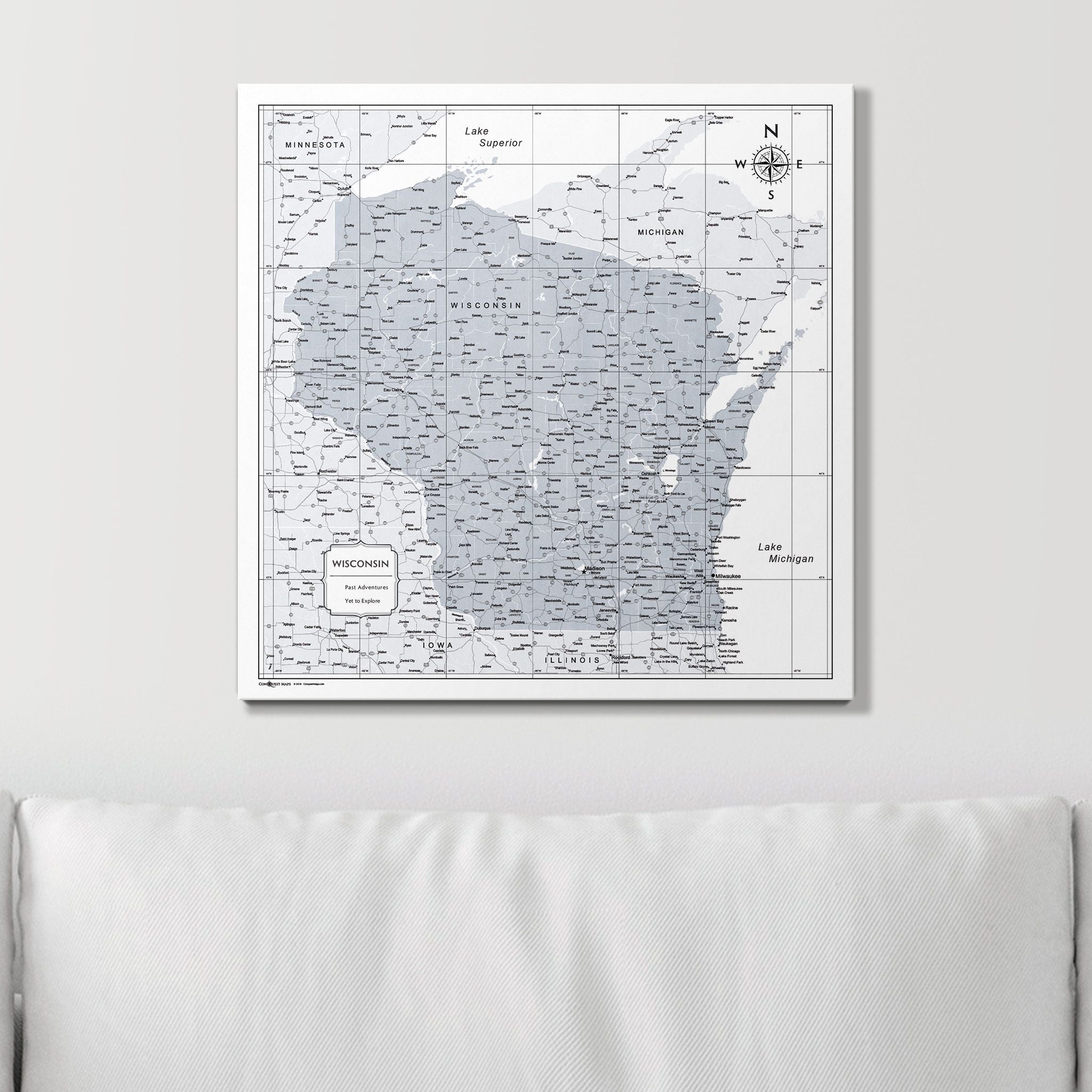 Push Pin Wisconsin Map (Pin Board) - Light Gray Color Splash CM Pin Board