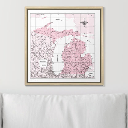 Push Pin Michigan Map (Pin Board) - Pink Color Splash CM Pin Board