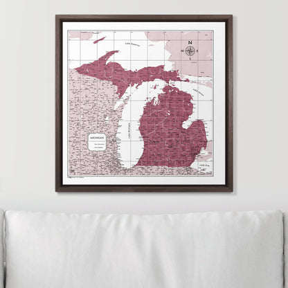 Push Pin Michigan Map (Pin Board) - Burgundy Color Splash CM Pin Board