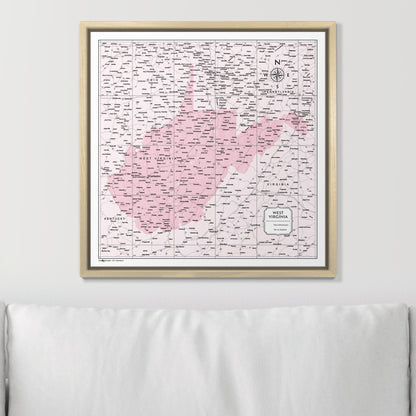 Push Pin West Virginia Map (Pin Board) - Pink Color Splash CM Pin Board