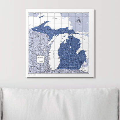 Push Pin Michigan Map (Pin Board) - Navy Color Splash CM Pin Board