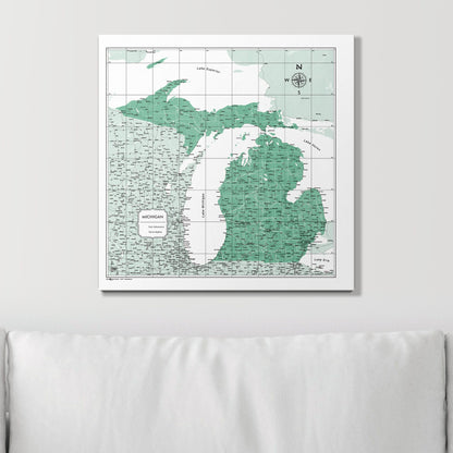 Push Pin Michigan Map (Pin Board) - Green Color Splash CM Pin Board