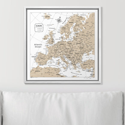 Push Pin Europe Map (Pin Board) - Light Brown Color Splash CM Pin Board