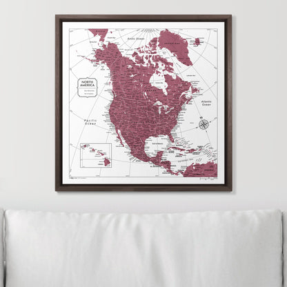 Push Pin North America Map (Pin Board) - Burgundy Color Splash CM Pin Board