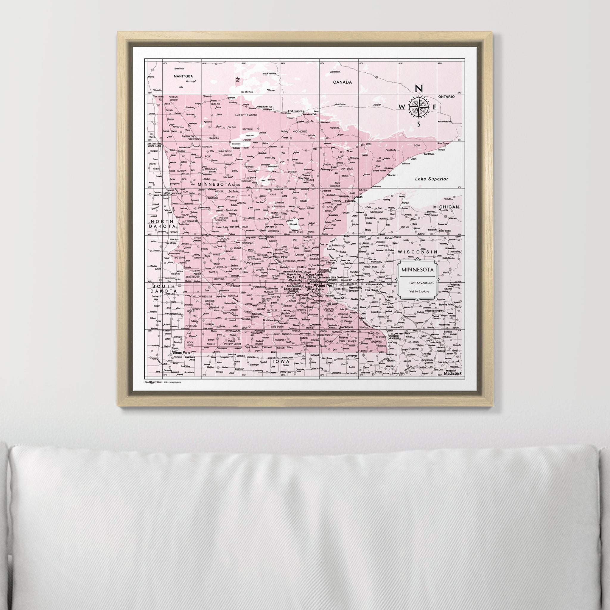 Push Pin Minnesota Map (Pin Board) - Pink Color Splash CM Pin Board