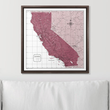 Push Pin California Map (Pin Board) - Burgundy Color Splash CM Pin Board