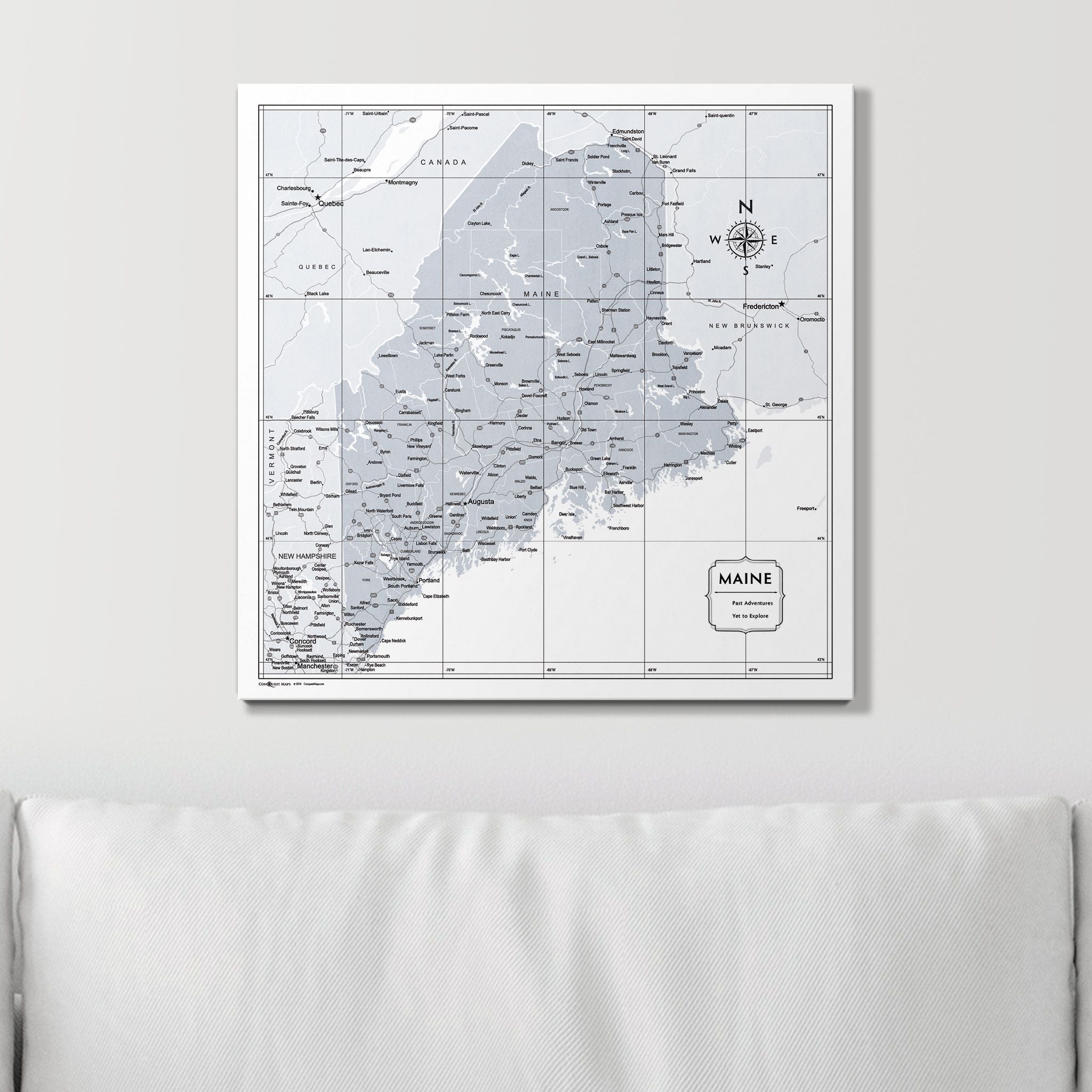 Push Pin Maine Map (Pin Board) - Light Gray Color Splash CM Pin Board