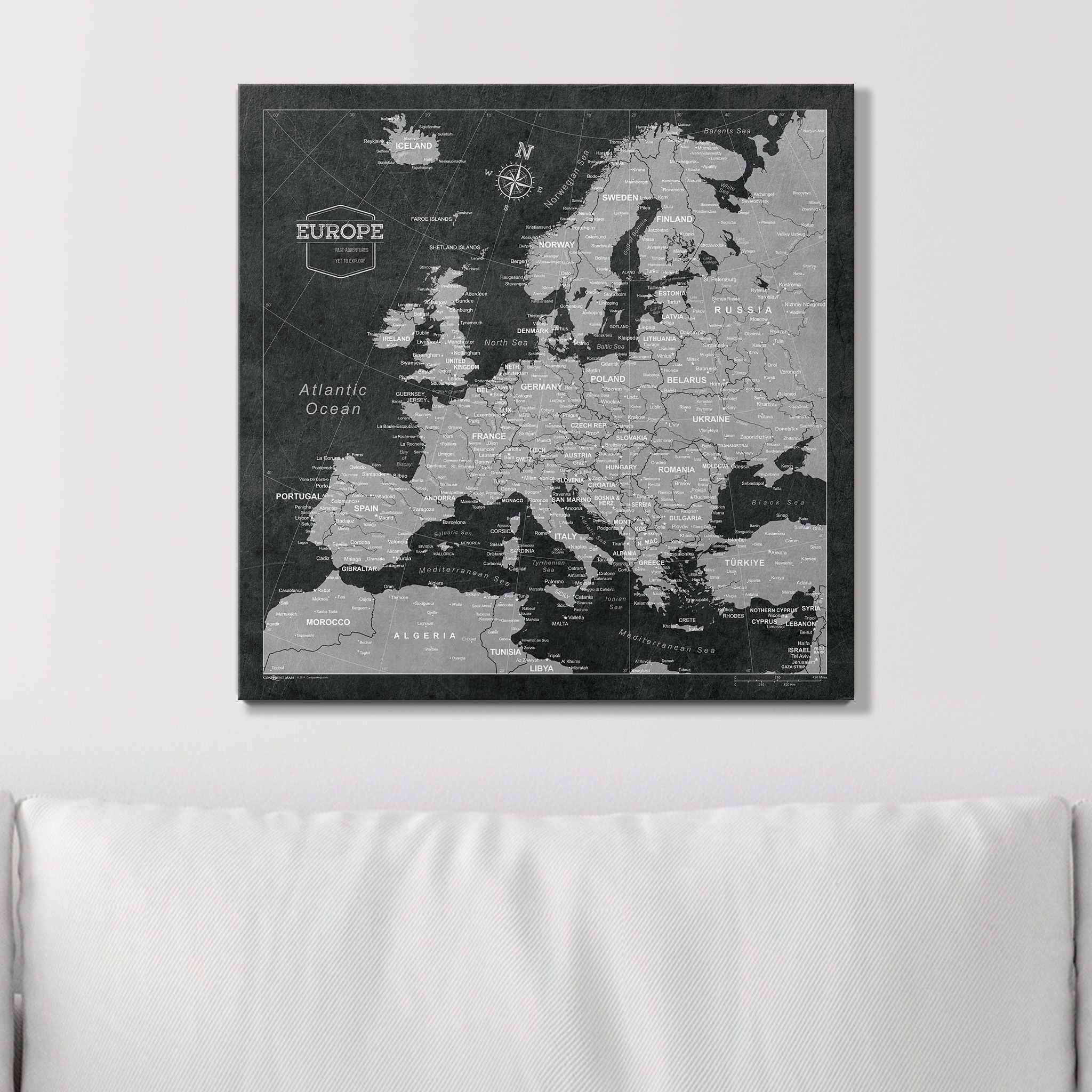 Push Pin Europe Map (Pin Board) - Modern Slate CM Pin Board