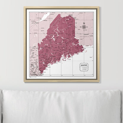 Push Pin Maine Map (Pin Board) - Burgundy Color Splash CM Pin Board