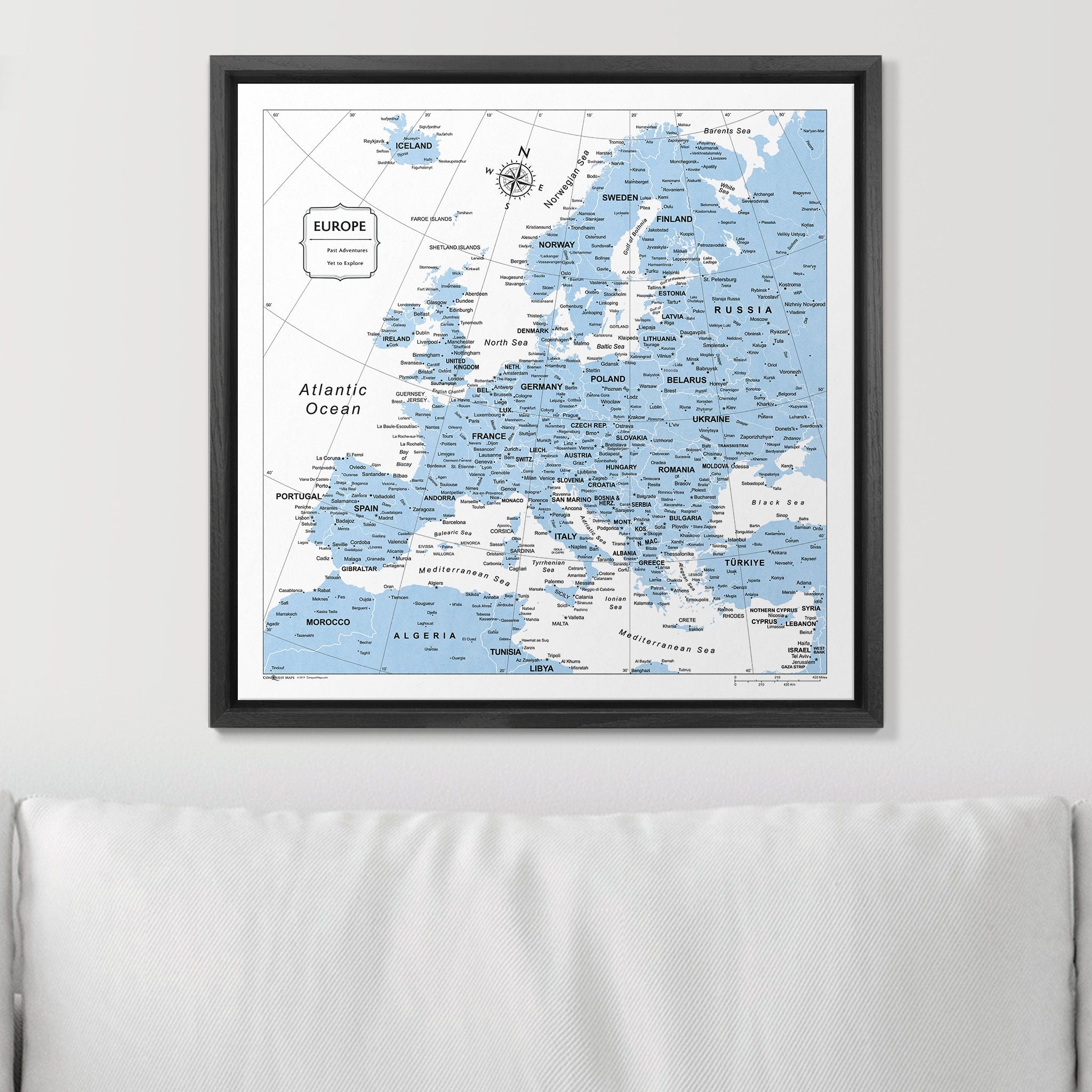 Push Pin Europe Map (Pin Board) - Light Blue Color Splash CM Pin Board