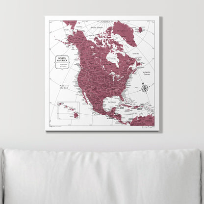 Push Pin North America Map (Pin Board) - Burgundy Color Splash CM Pin Board