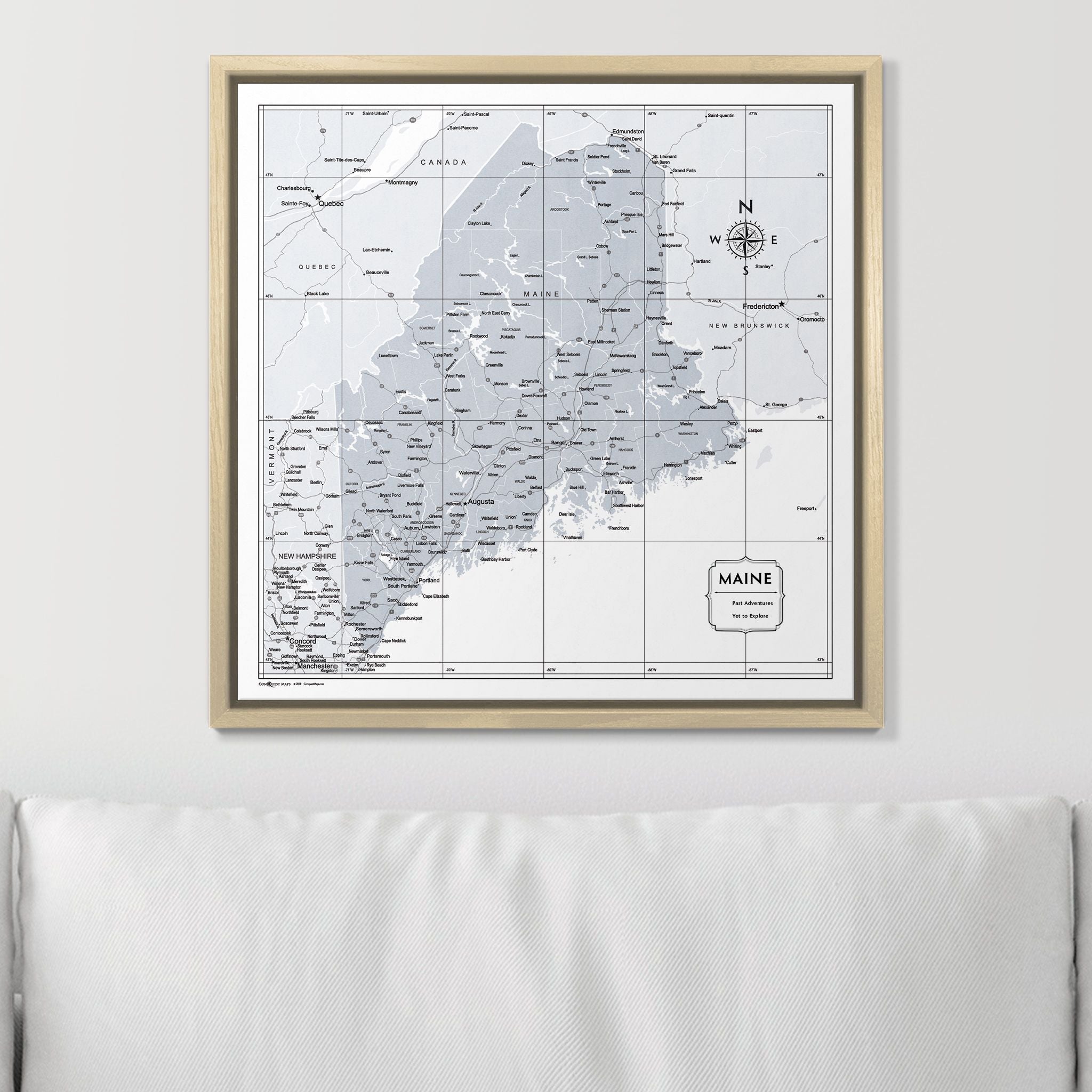 Push Pin Maine Map (Pin Board) - Light Gray Color Splash CM Pin Board