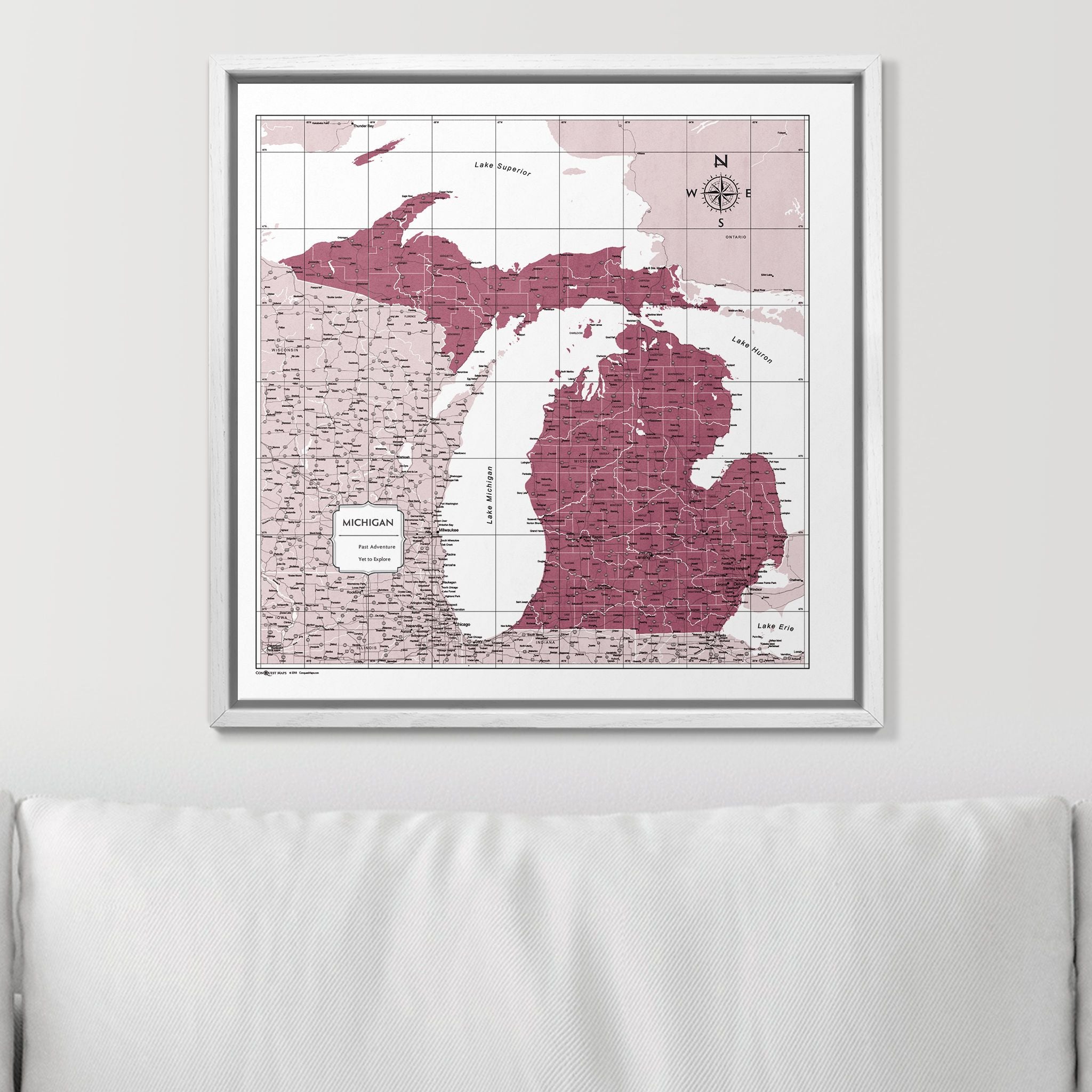 Push Pin Michigan Map (Pin Board) - Burgundy Color Splash CM Pin Board