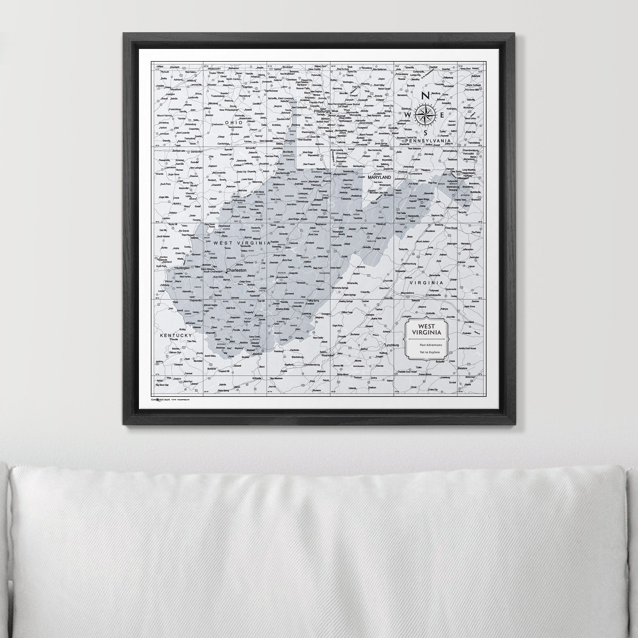 Push Pin West Virginia Map (Pin Board) - Light Gray Color Splash CM Pin Board