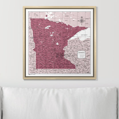 Push Pin Minnesota Map (Pin Board) - Burgundy Color Splash CM Pin Board