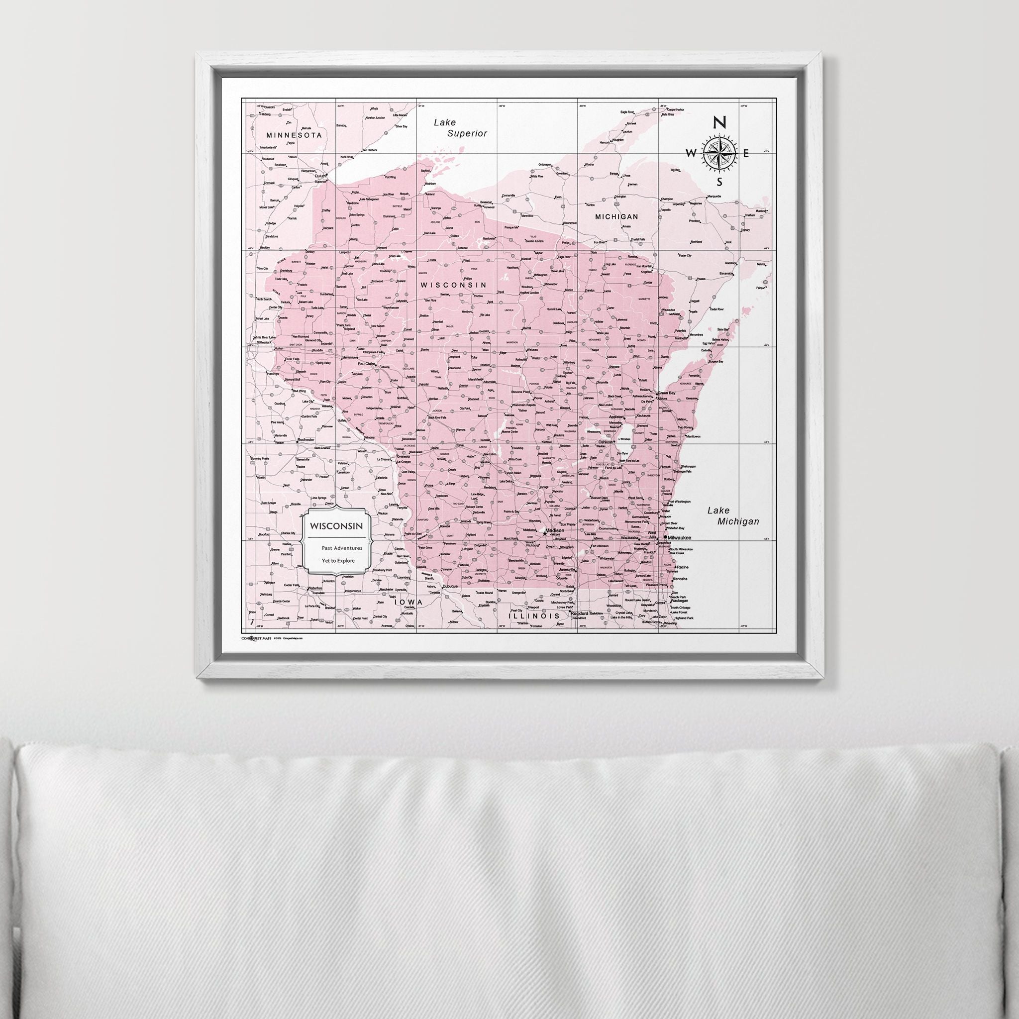 Push Pin Wisconsin Map (Pin Board) - Pink Color Splash CM Pin Board