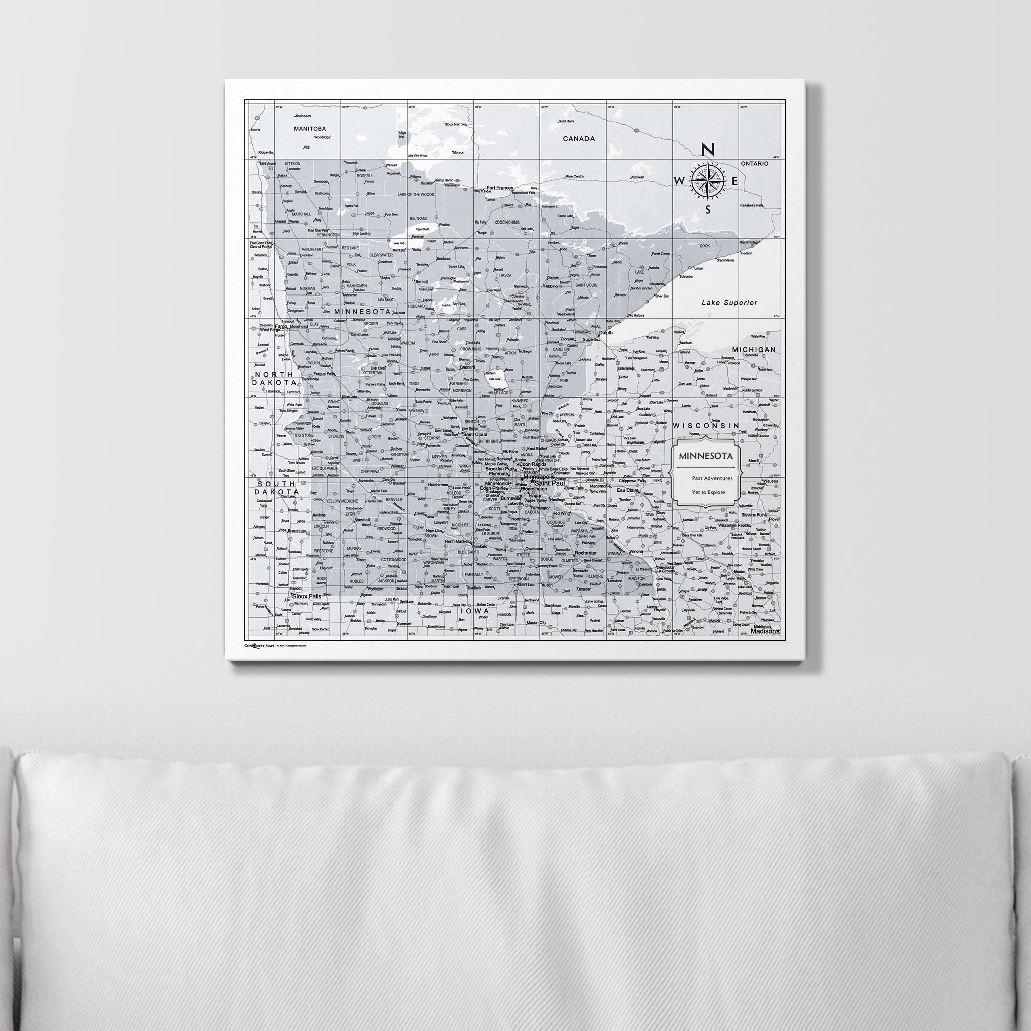 Push Pin Minnesota Map (Pin Board) - Light Gray Color Splash CM Pin Board